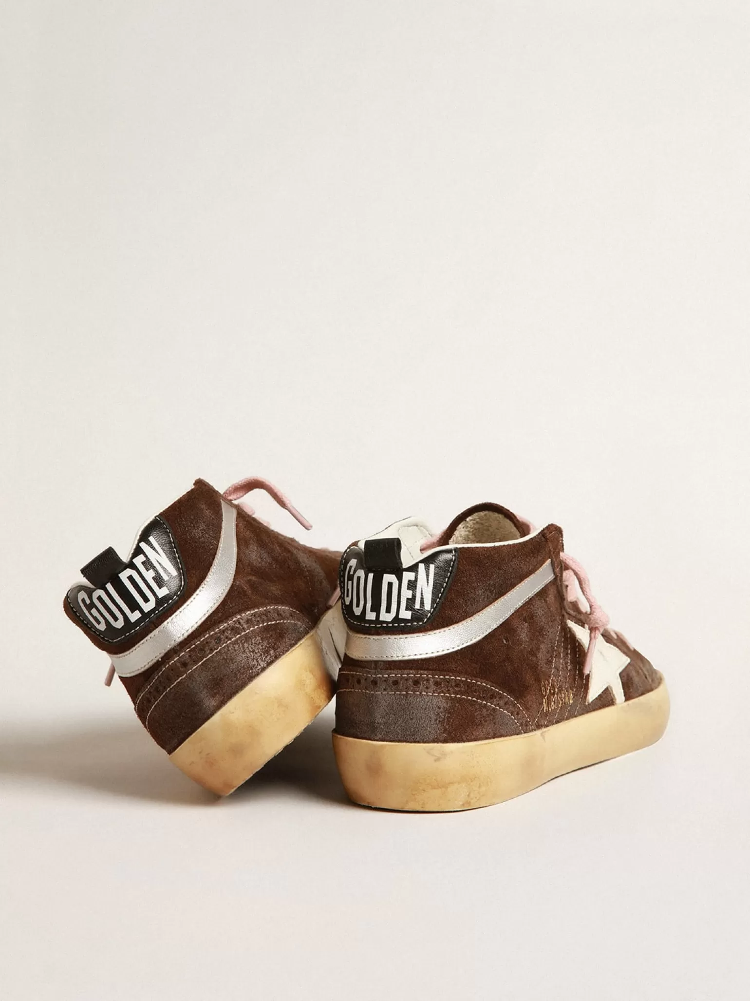 Outlet Mid Star de suede marrom com estrela de couro branco MULHER Mid Star