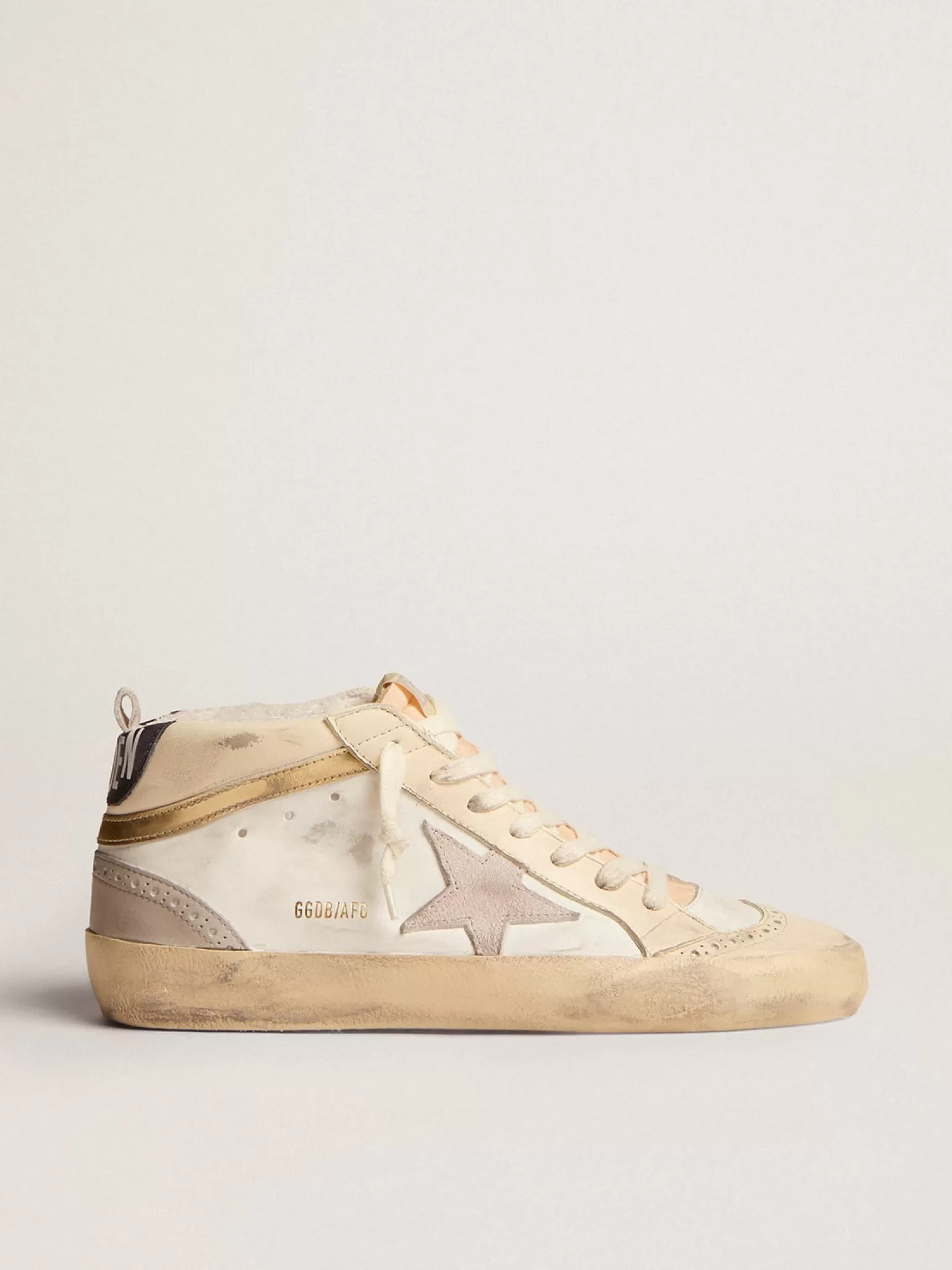 Sale Mid Star feminino com estrela de suede cinza-claro e lista dourada MULHER Mid Star