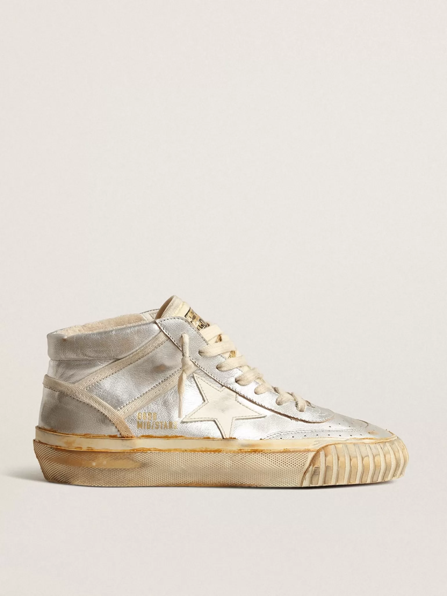 Clearance Mid Star Feminino de couro metálico prateado com estrela cor de marfim MULHER Mid Star