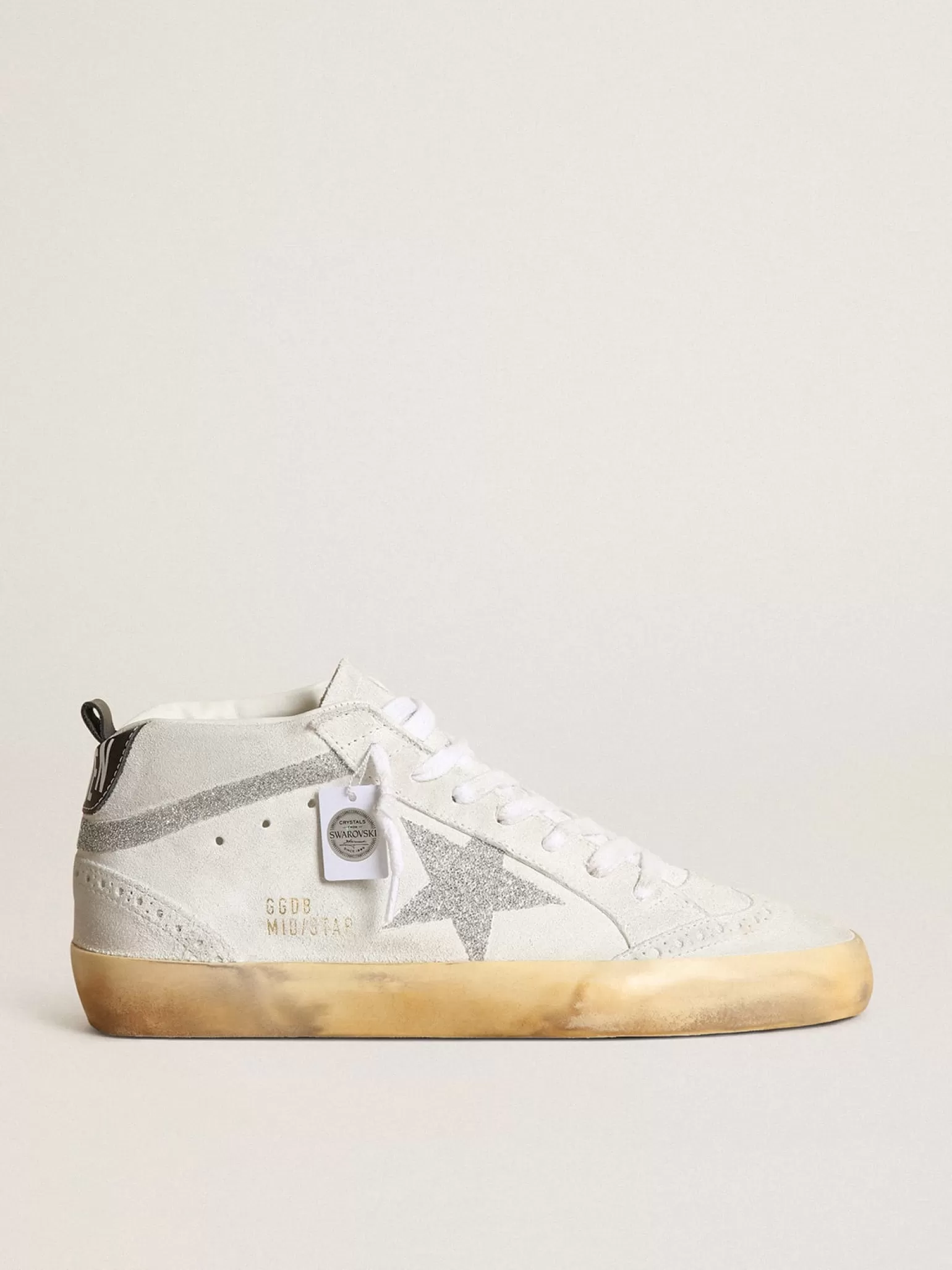 Hot Mid Star feminino de suede branco com estrela e lista Swarovski MULHER Mid Star