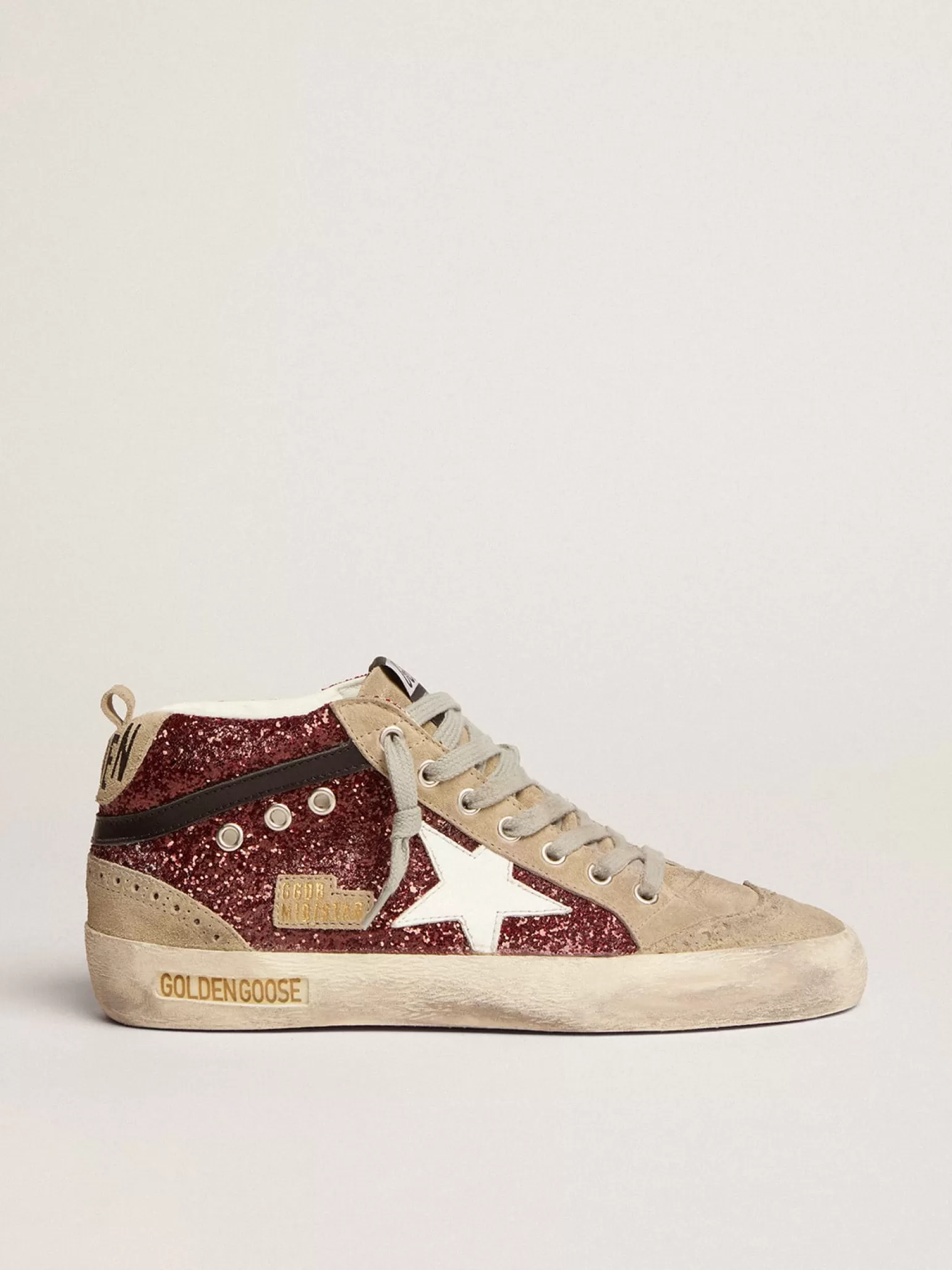 Best Mid Star feminino em glitter bordô com inserções cinza e estrela branca MULHER Mid Star