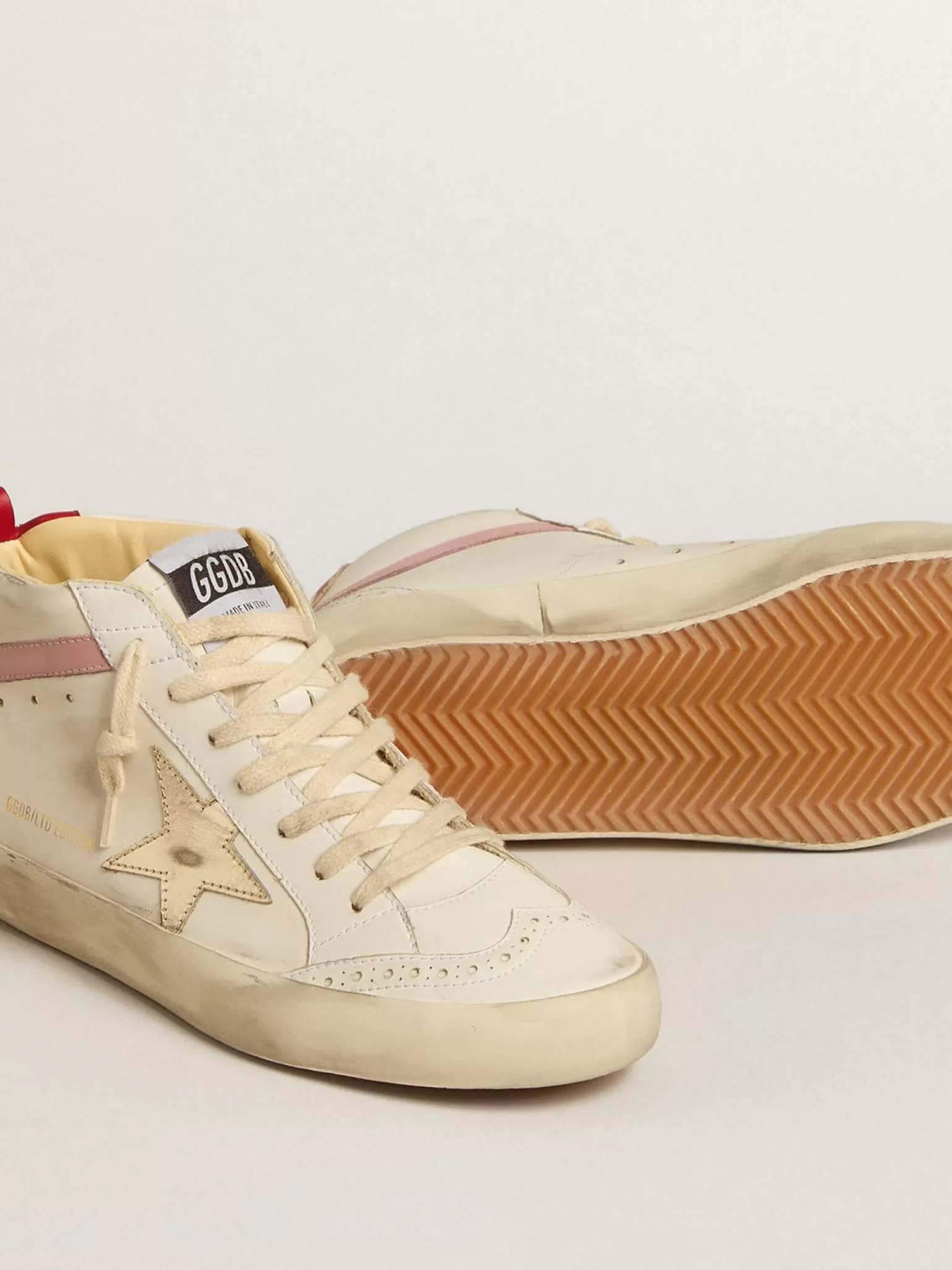 Clearance Mid Star LTD de base vegetal com estrela de couro dourado e lista rosa MULHER Mid Star