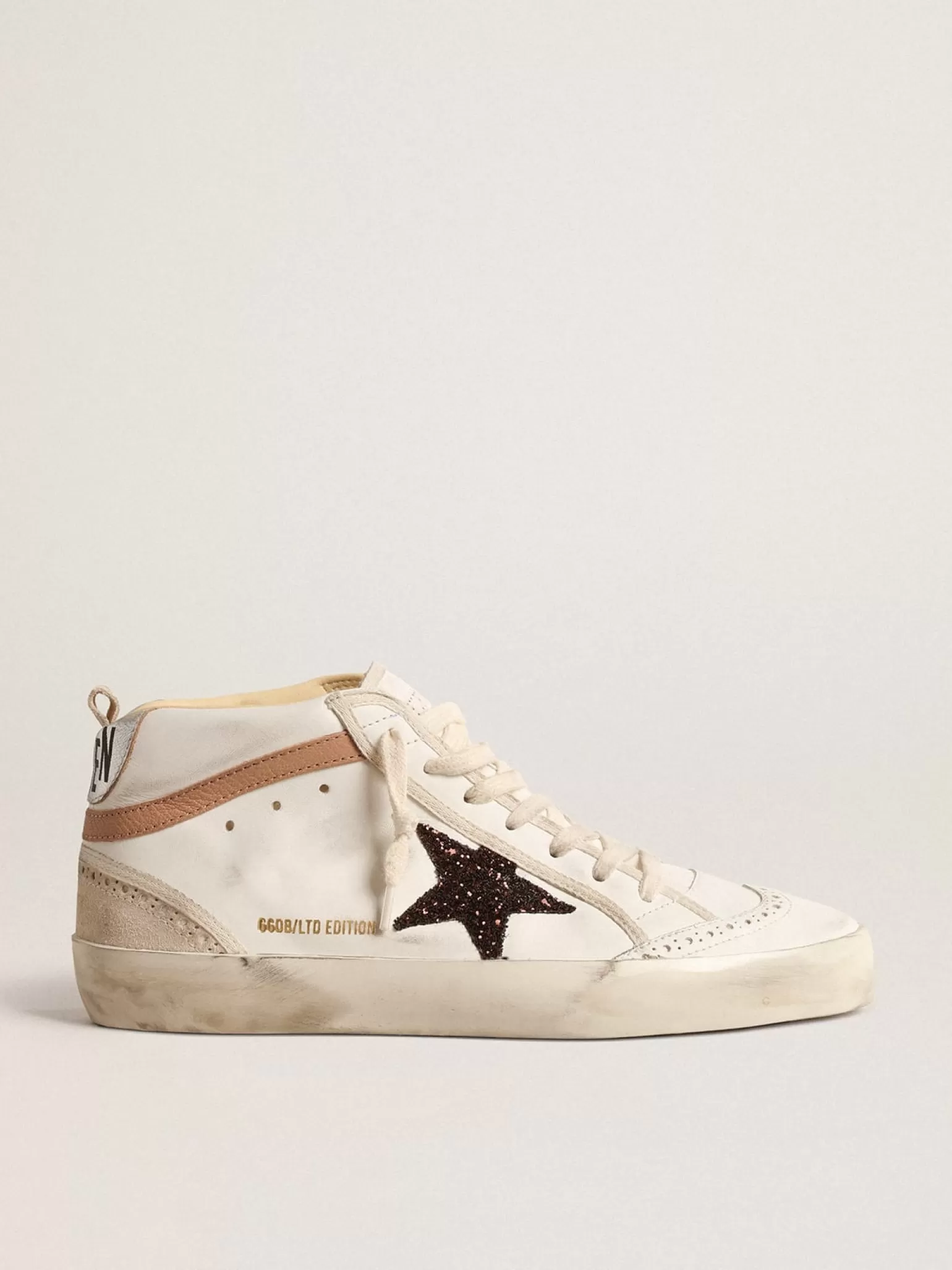 Cheap Mid Star LTD de napa com estrela de glitter e lista de couro nude MULHER Mid Star