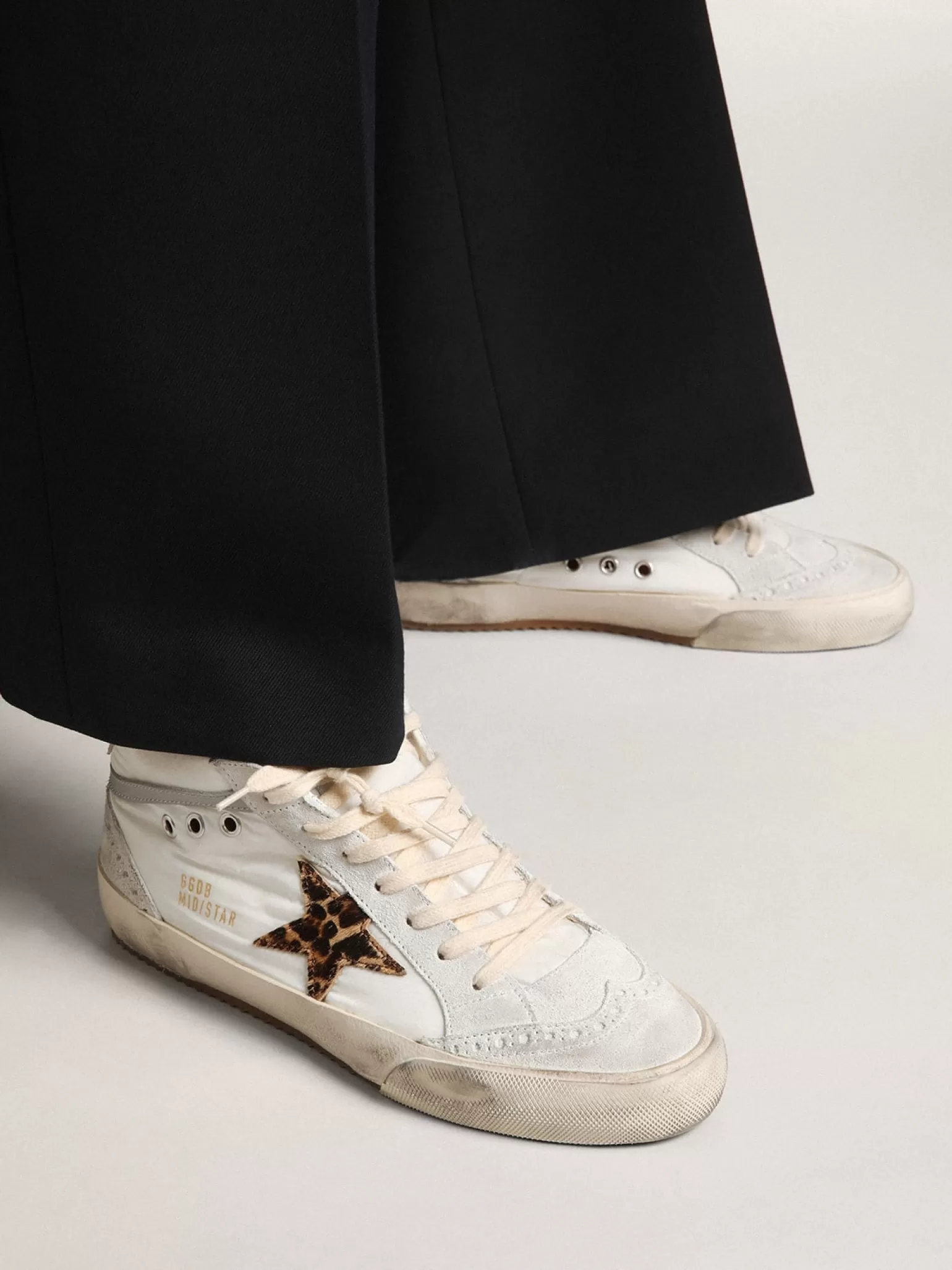 Discount Mid Star LTD feminino de náilon branco com estrela de couro cavalinho leopardo MULHER Mid Star