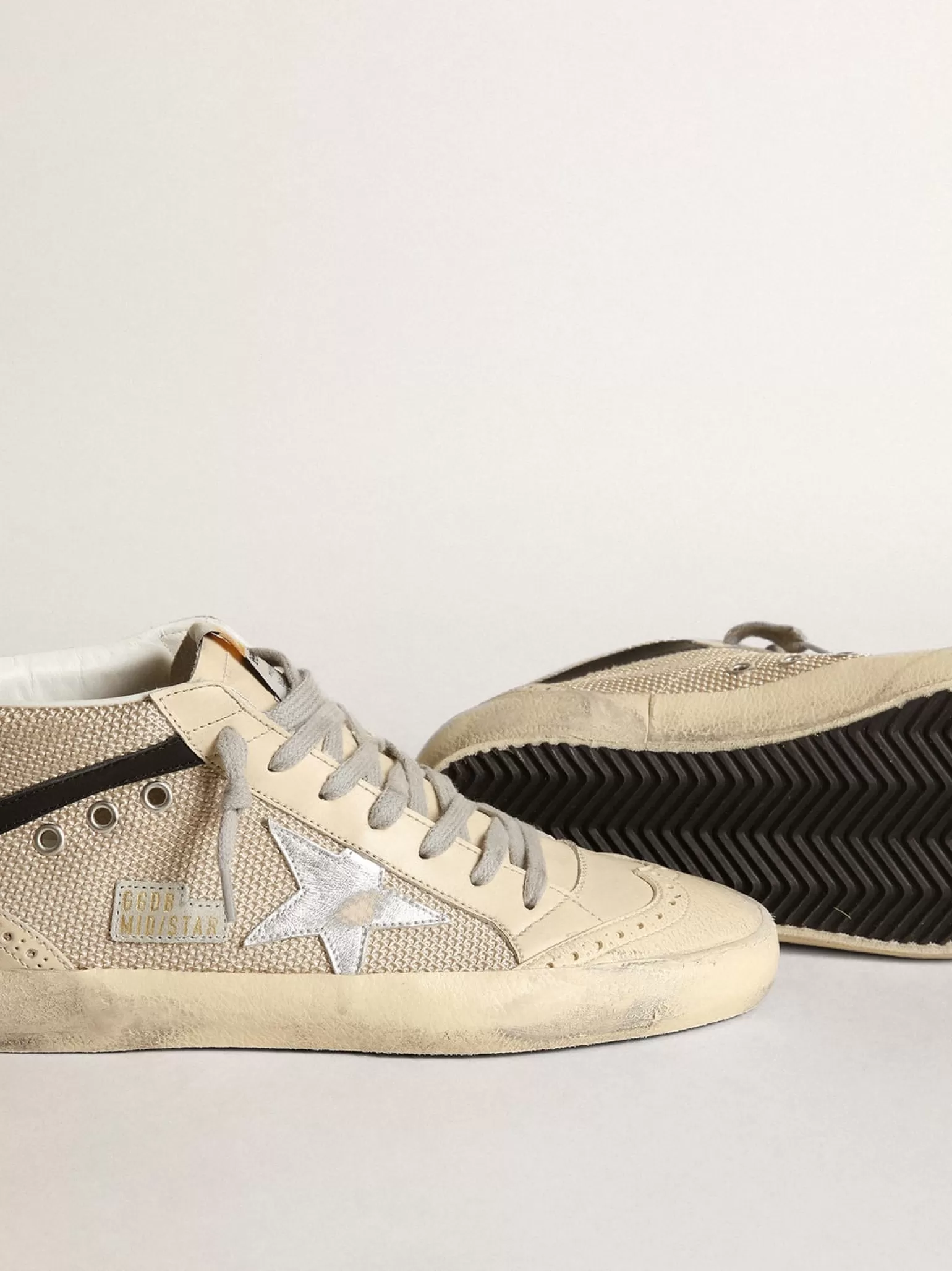 Discount Mid Star LTD feminino de tela cor creme com estrela prateada MULHER Mid Star