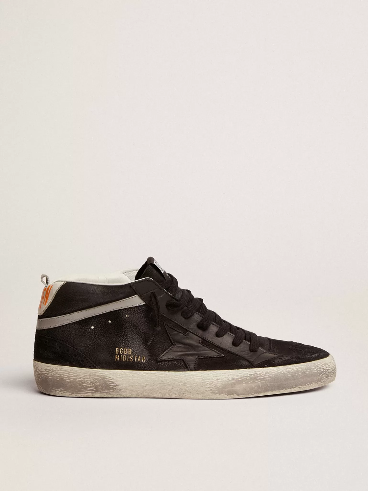 Best Sale Mid Star masculino de nubuk com estrela de couro preto e lista prateada Mid Star