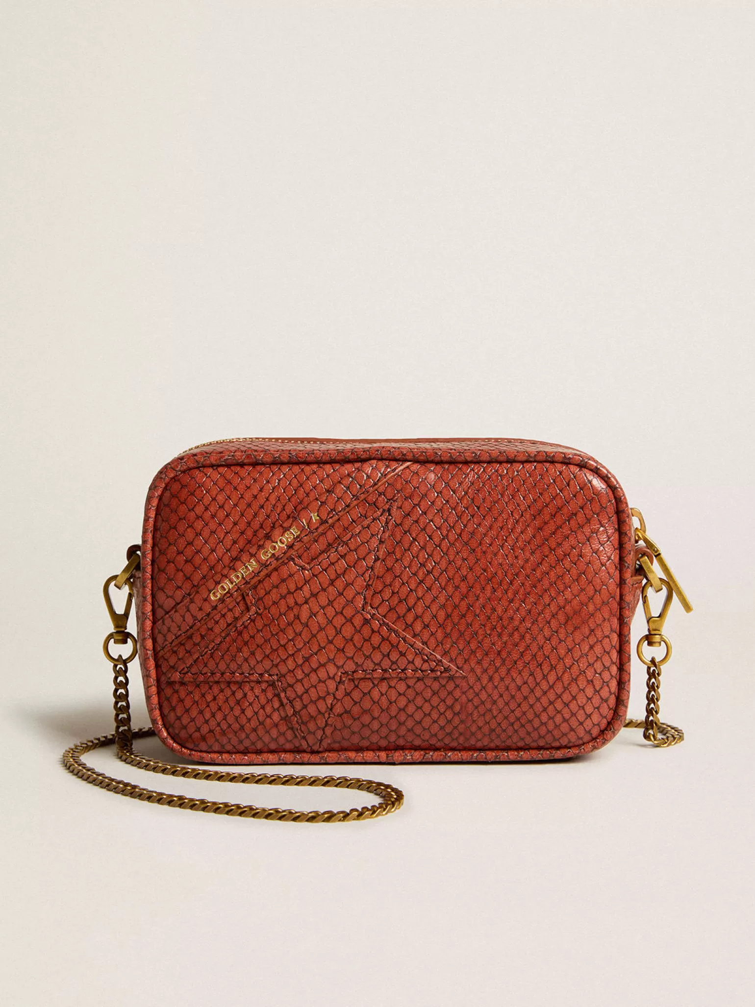 Fashion Mini Star Bag de couro com estampa de píton cor de ferrugem MULHER Minibolsas