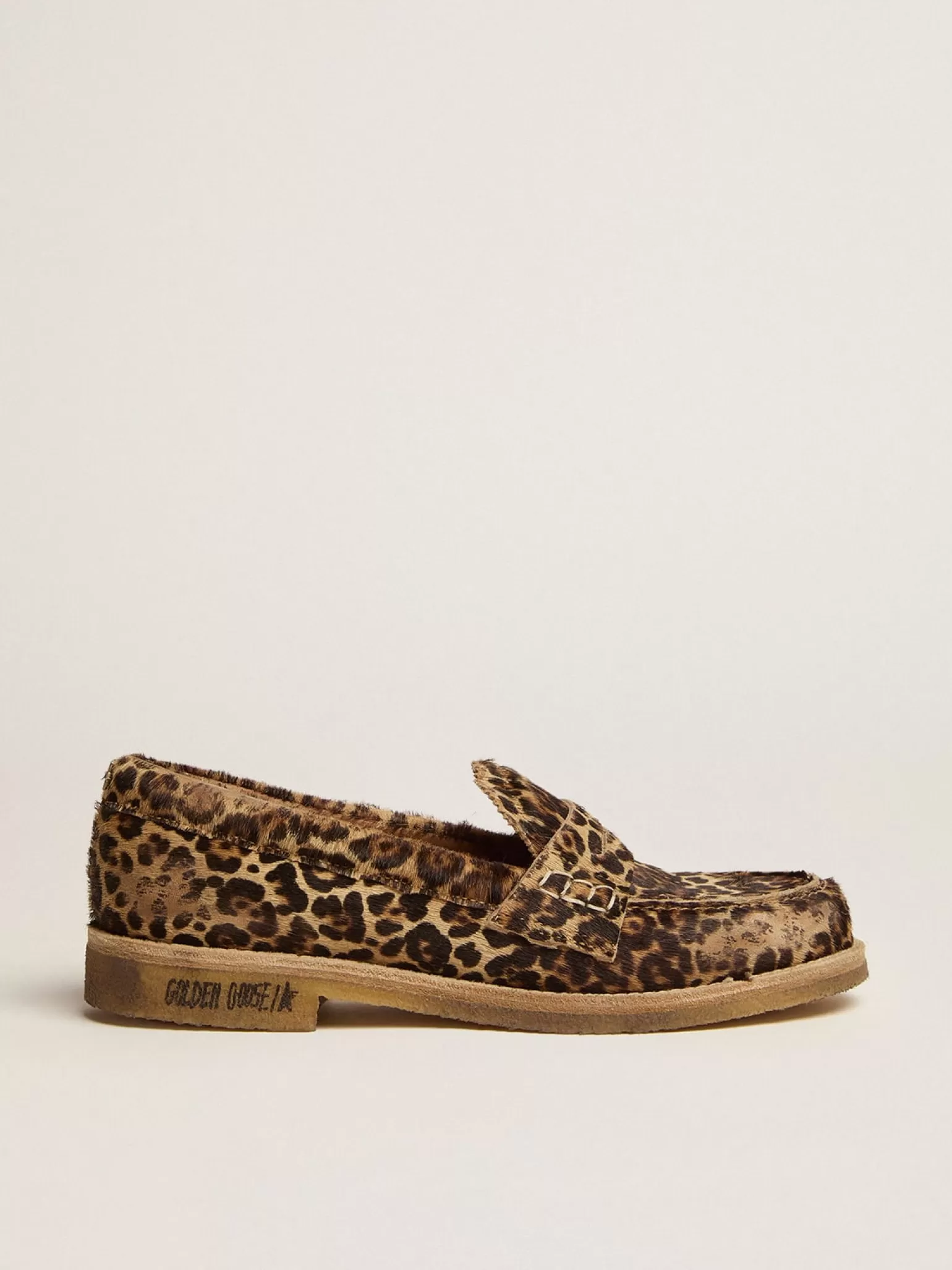 Cheap Mocassim Feminino de couro cavalinho com estampa de leopardo MULHER Sapatos