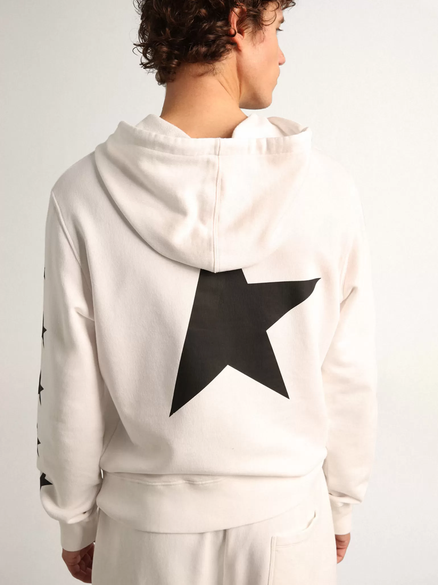 Best Sale Moletom com capuz Alighiero Coleção Star branco vintage com estrelas pretas em contraste Moletons