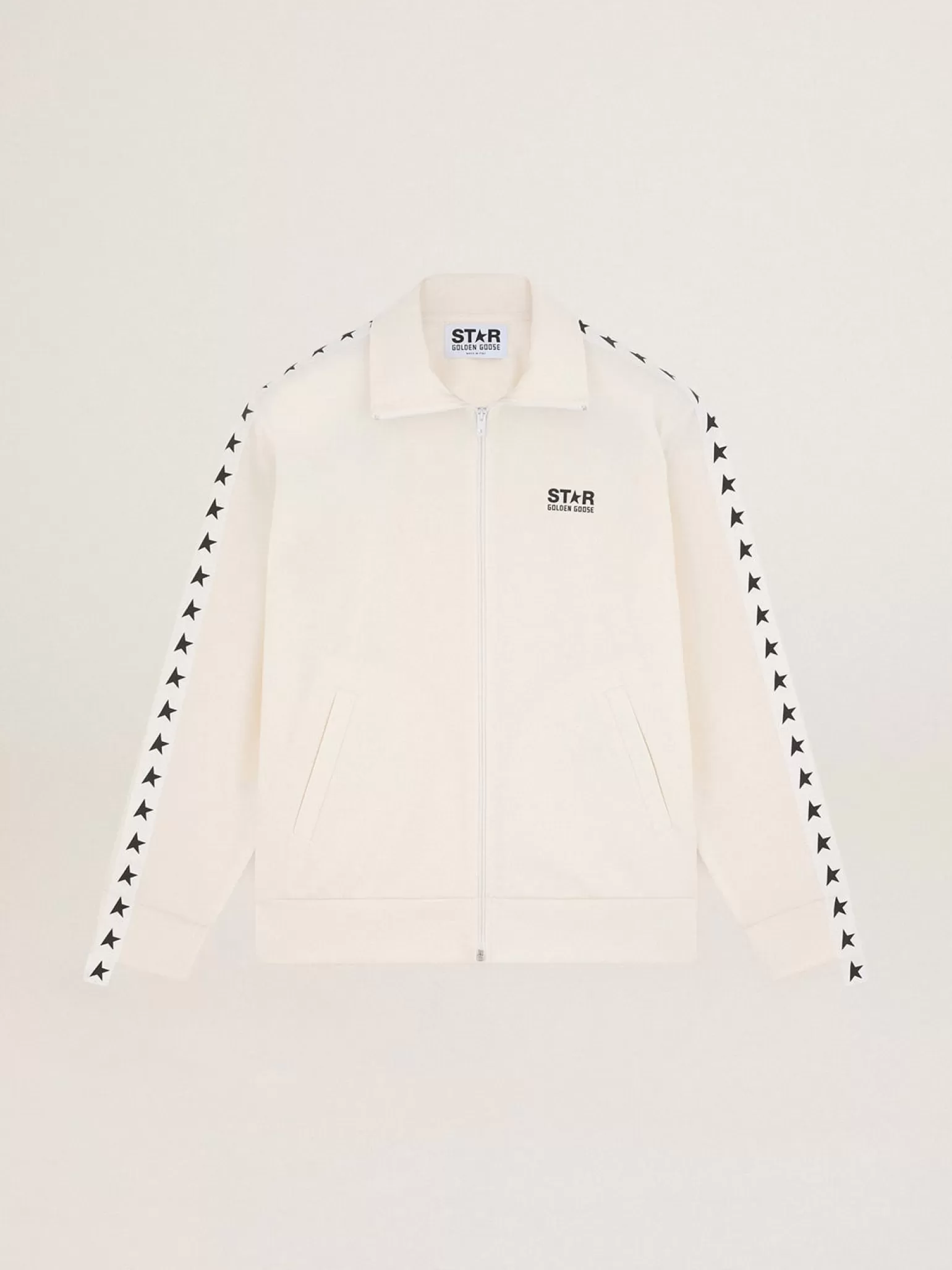 Discount Moletom masculino cor de papiro com zíper e estrelas pretas Moletons