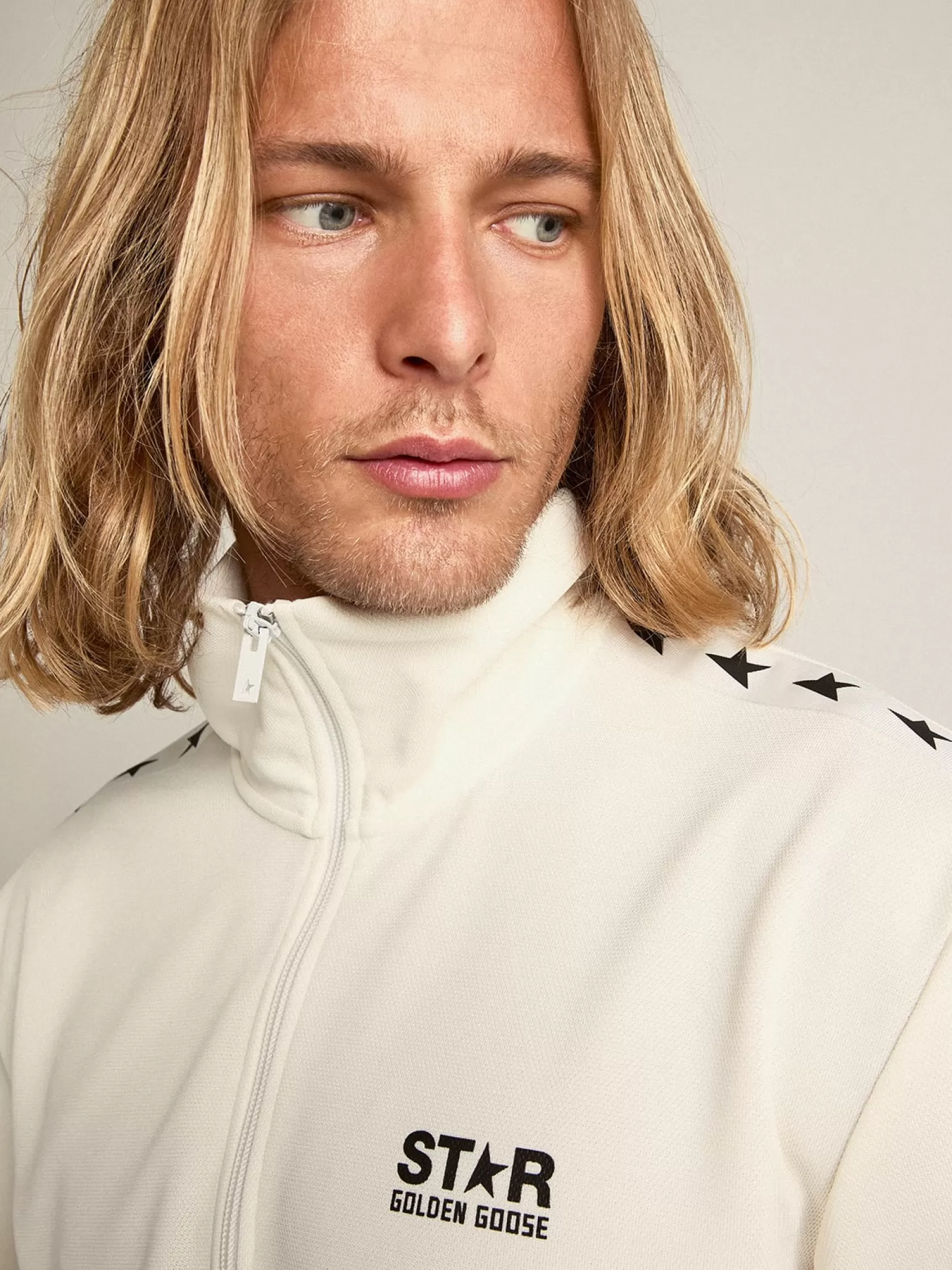 Discount Moletom masculino cor de papiro com zíper e estrelas pretas Moletons