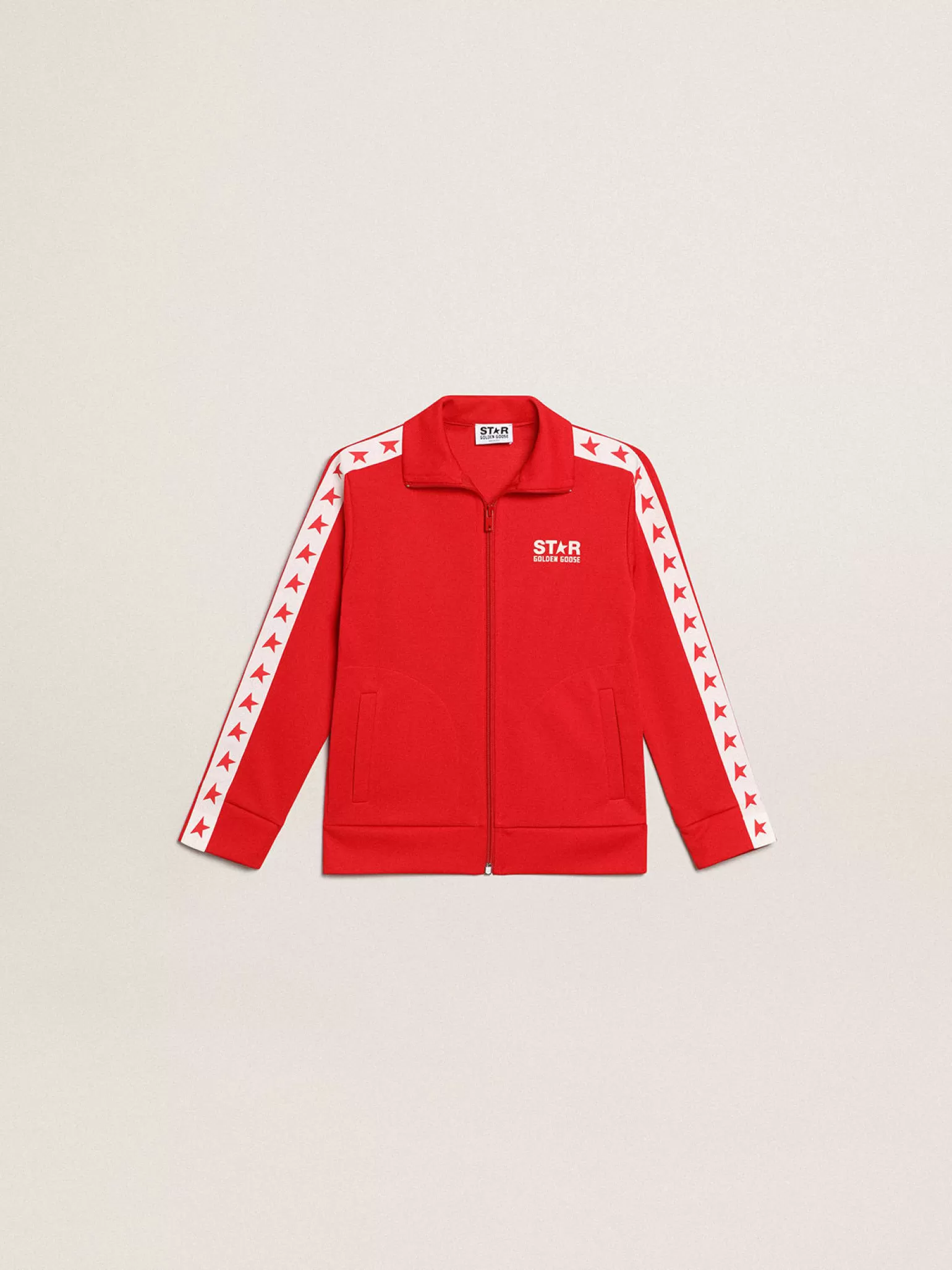 Discount Moletom vermelho com zíper, listras brancas e estrelas vermelhas Roupas de cima (4-12 years) | Roupas de cima (4-12 years)