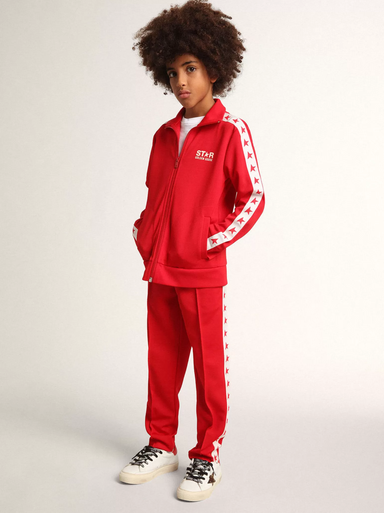 Discount Moletom vermelho com zíper, listras brancas e estrelas vermelhas Roupas de cima (4-12 years) | Roupas de cima (4-12 years)