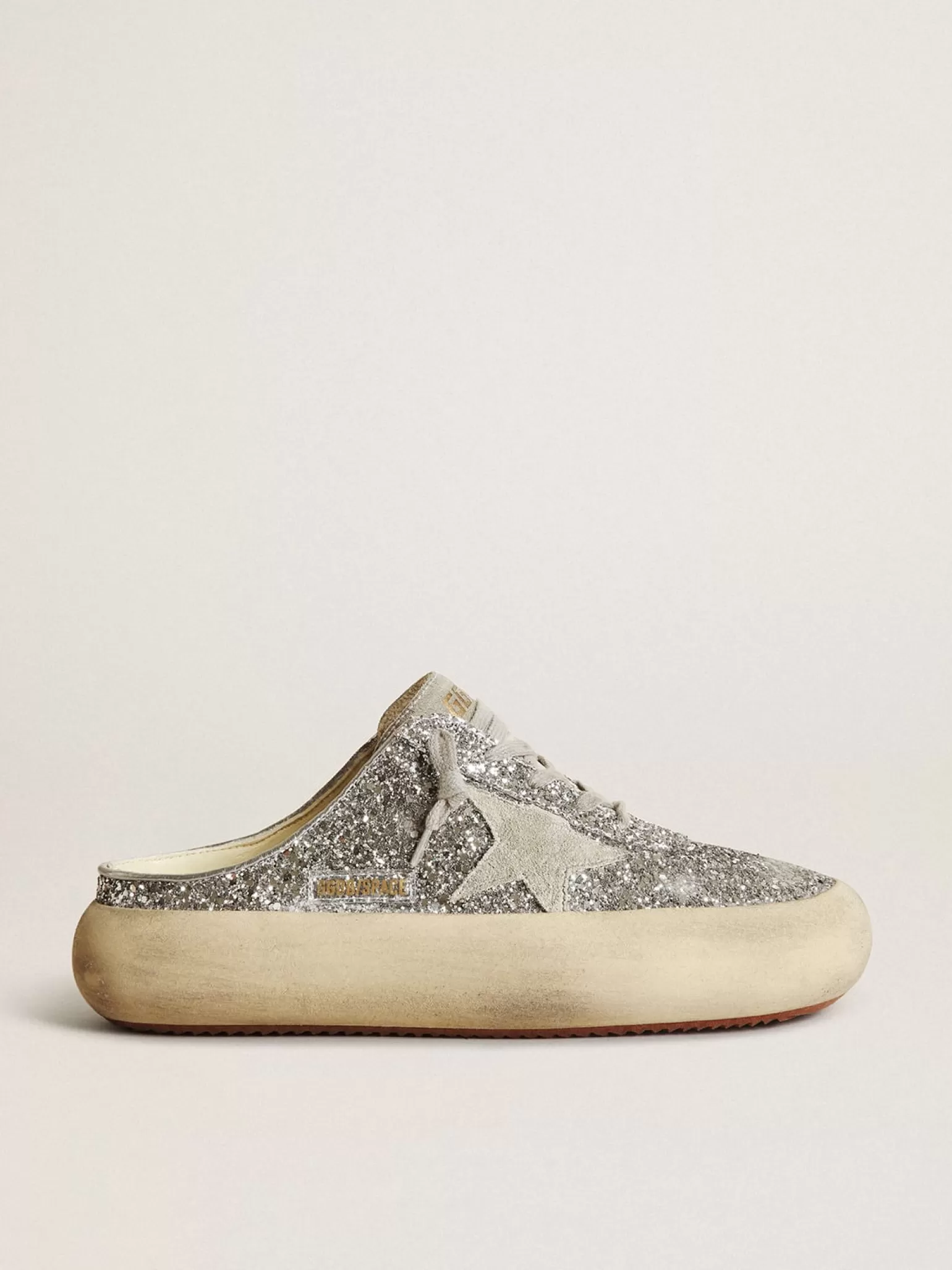 Store Mule Space-Star feminino em glitter com estrela e talão cinza gelo MULHER Space-Star