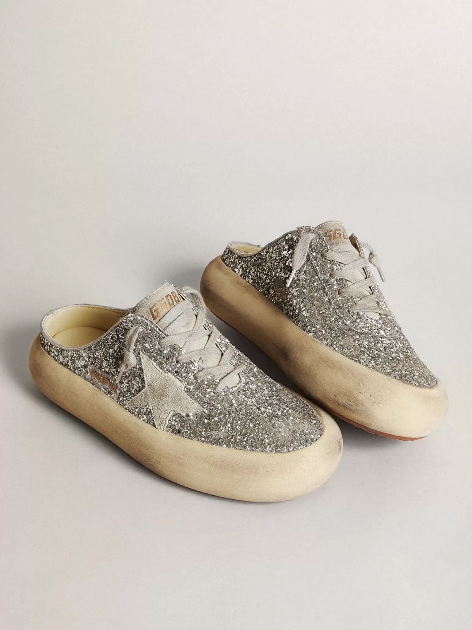 Store Mule Space-Star feminino em glitter com estrela e talão cinza gelo MULHER Space-Star