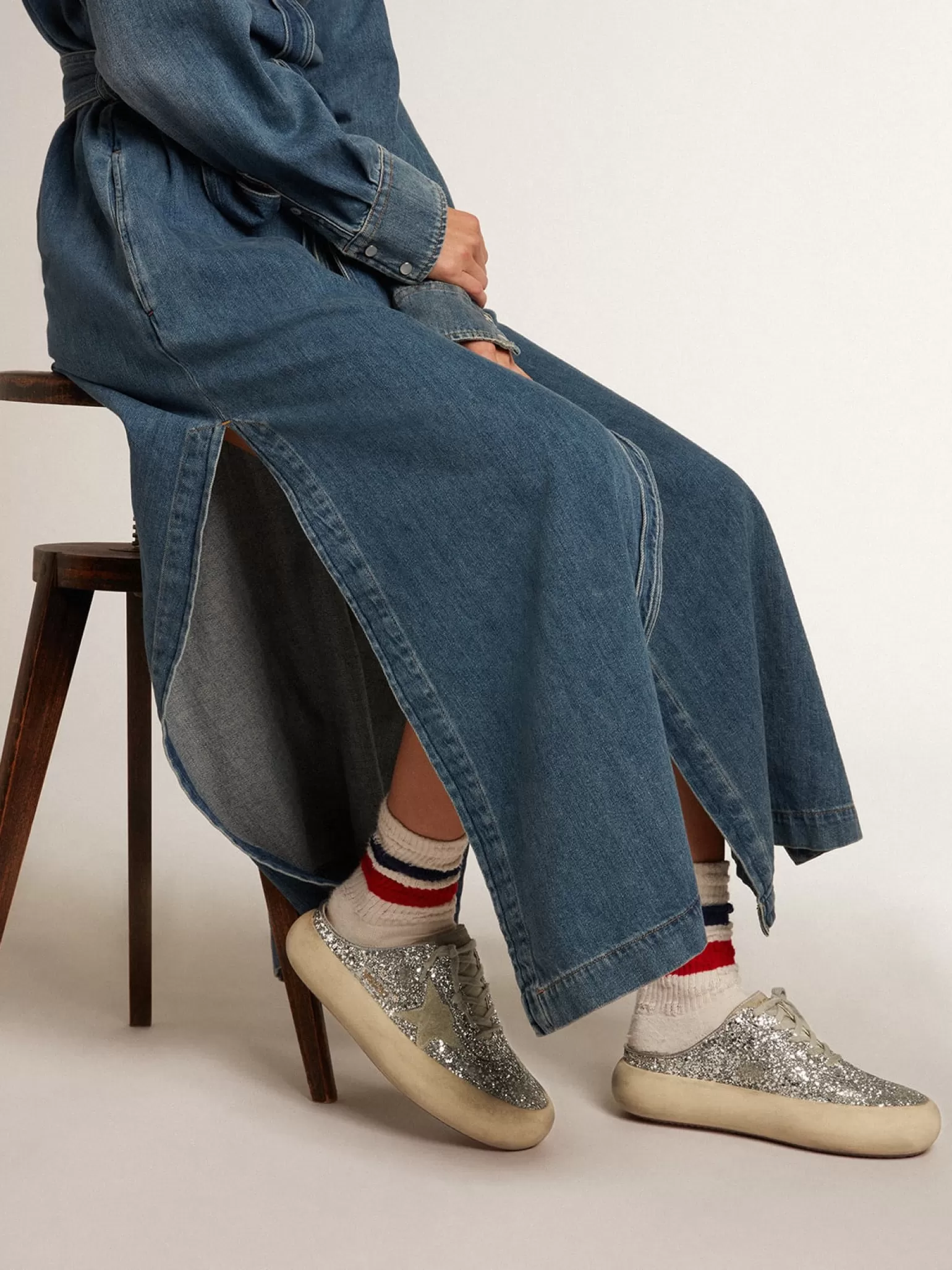 Store Mule Space-Star feminino em glitter com estrela e talão cinza gelo MULHER Space-Star