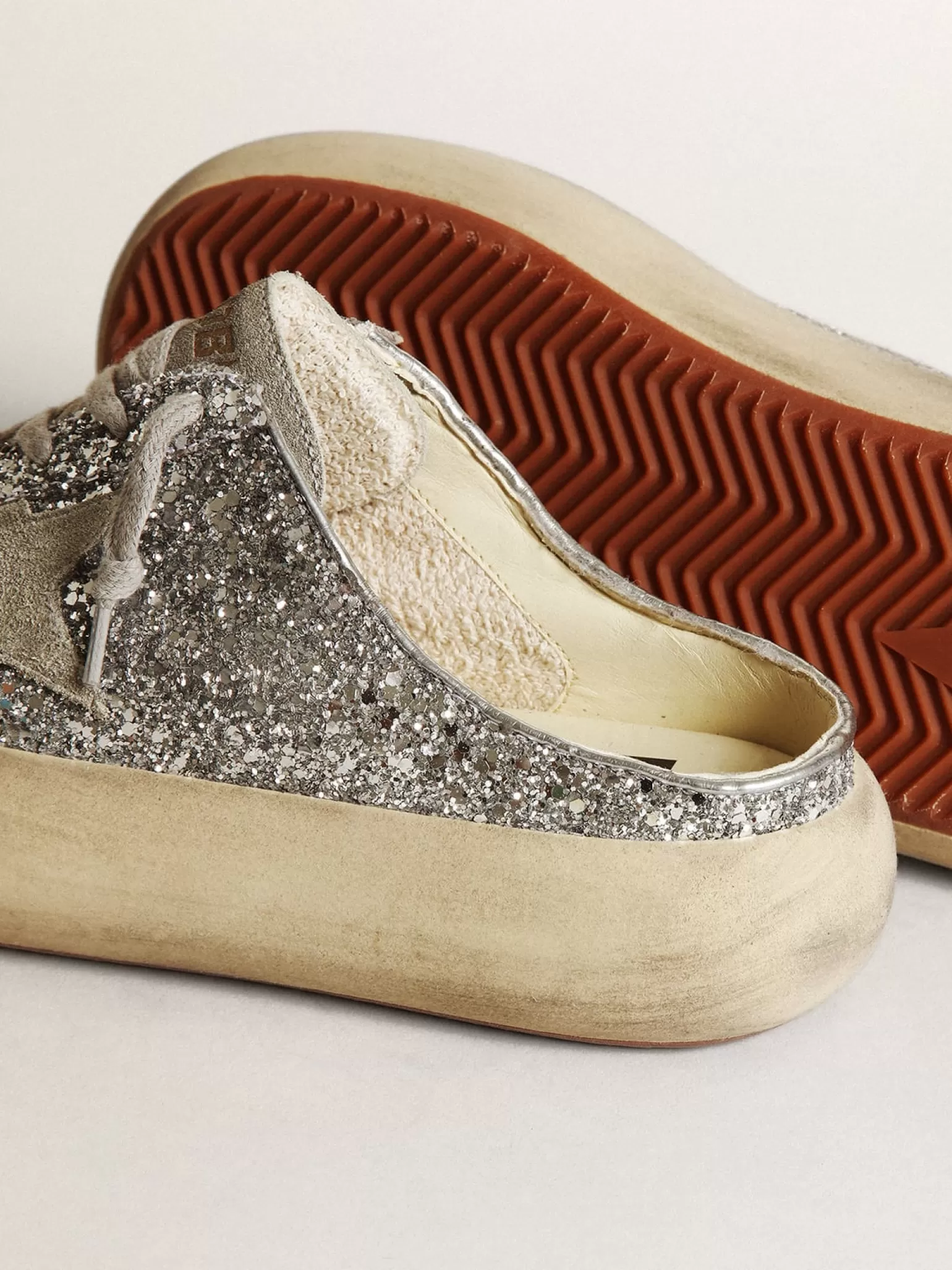 Store Mule Space-Star feminino em glitter com estrela e talão cinza gelo MULHER Space-Star