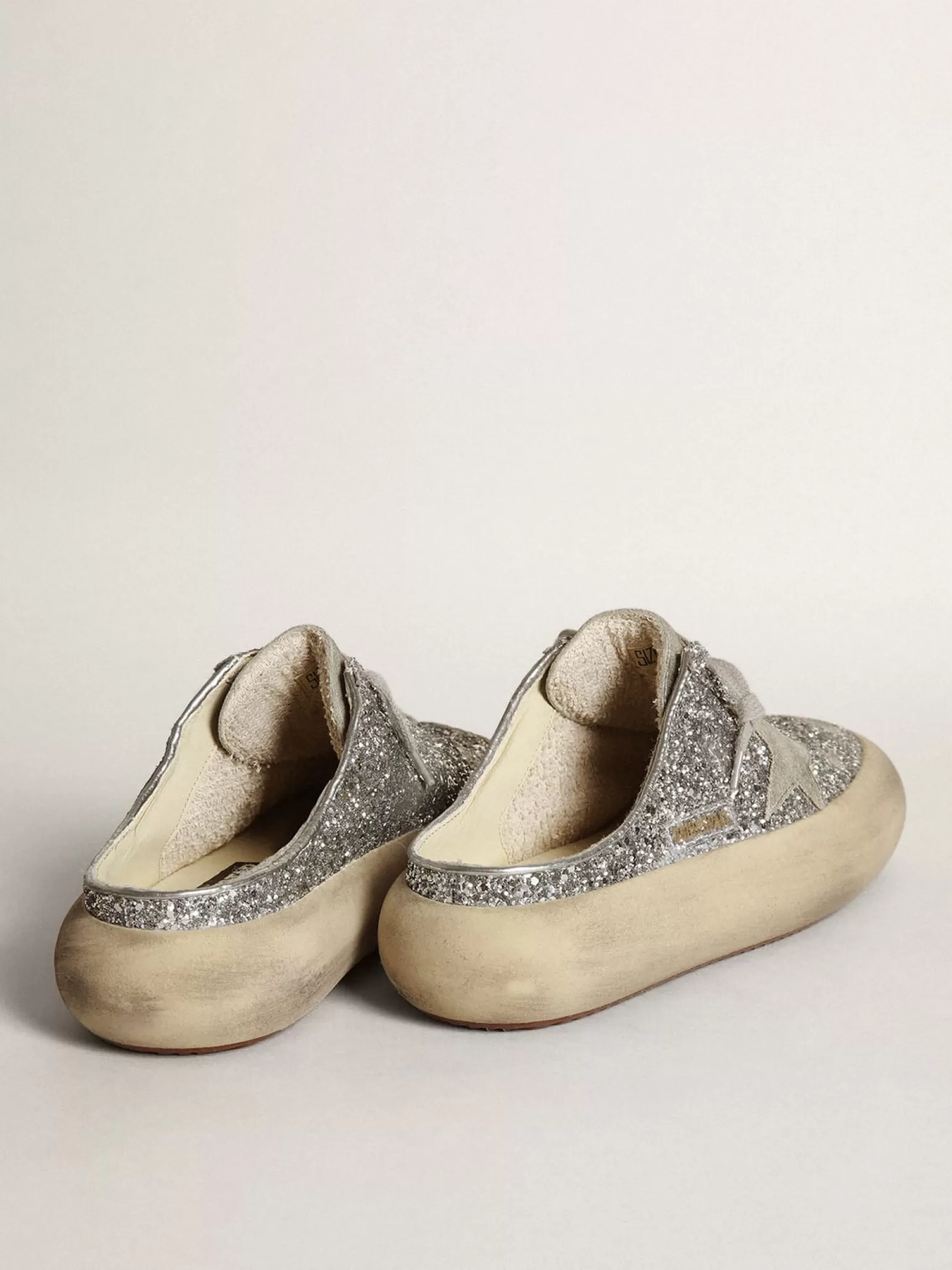 Store Mule Space-Star feminino em glitter com estrela e talão cinza gelo MULHER Space-Star