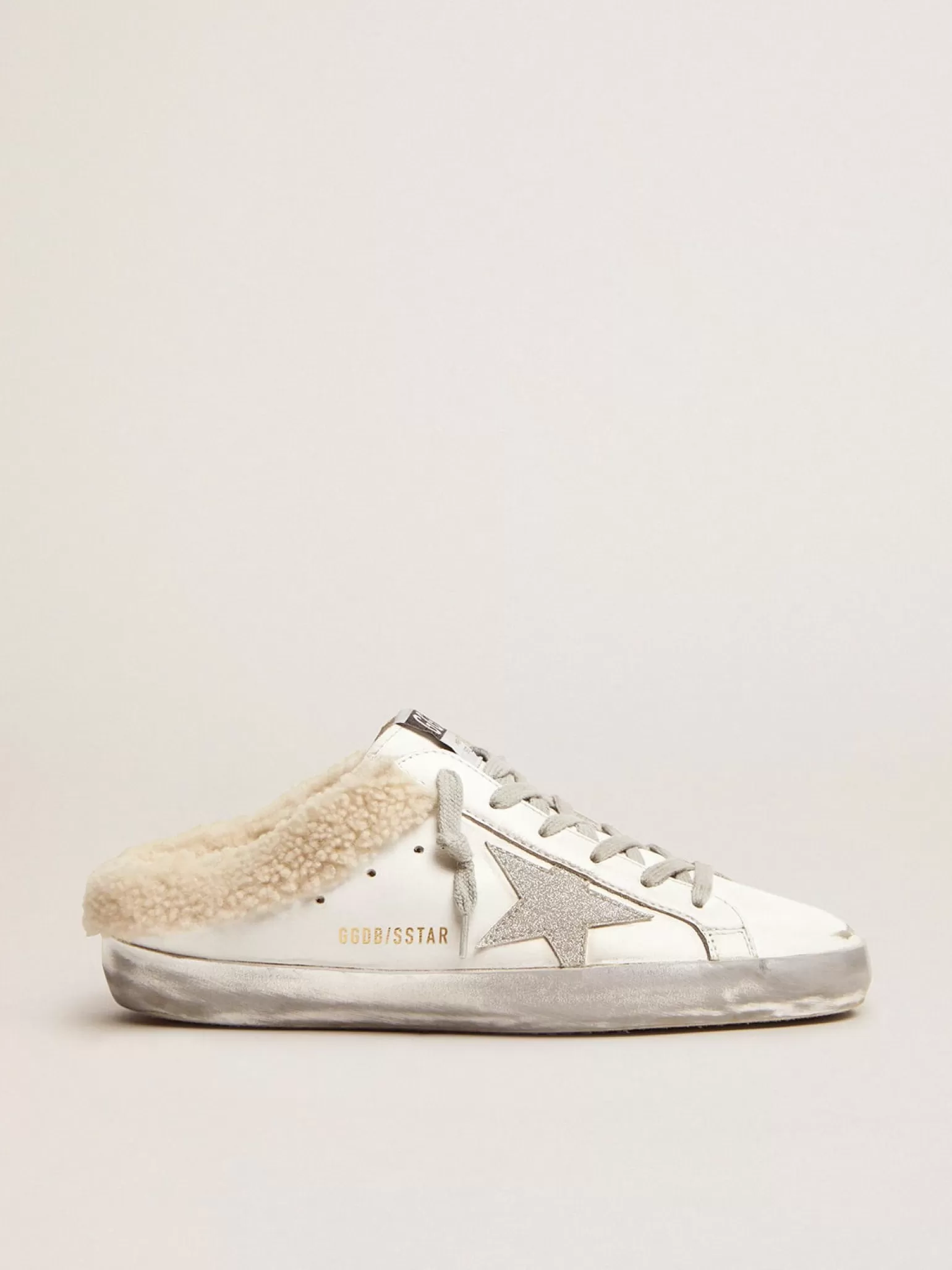 Sale Mule Super-Star de couro branco e forro de shearling MULHER Super-Star Sabot