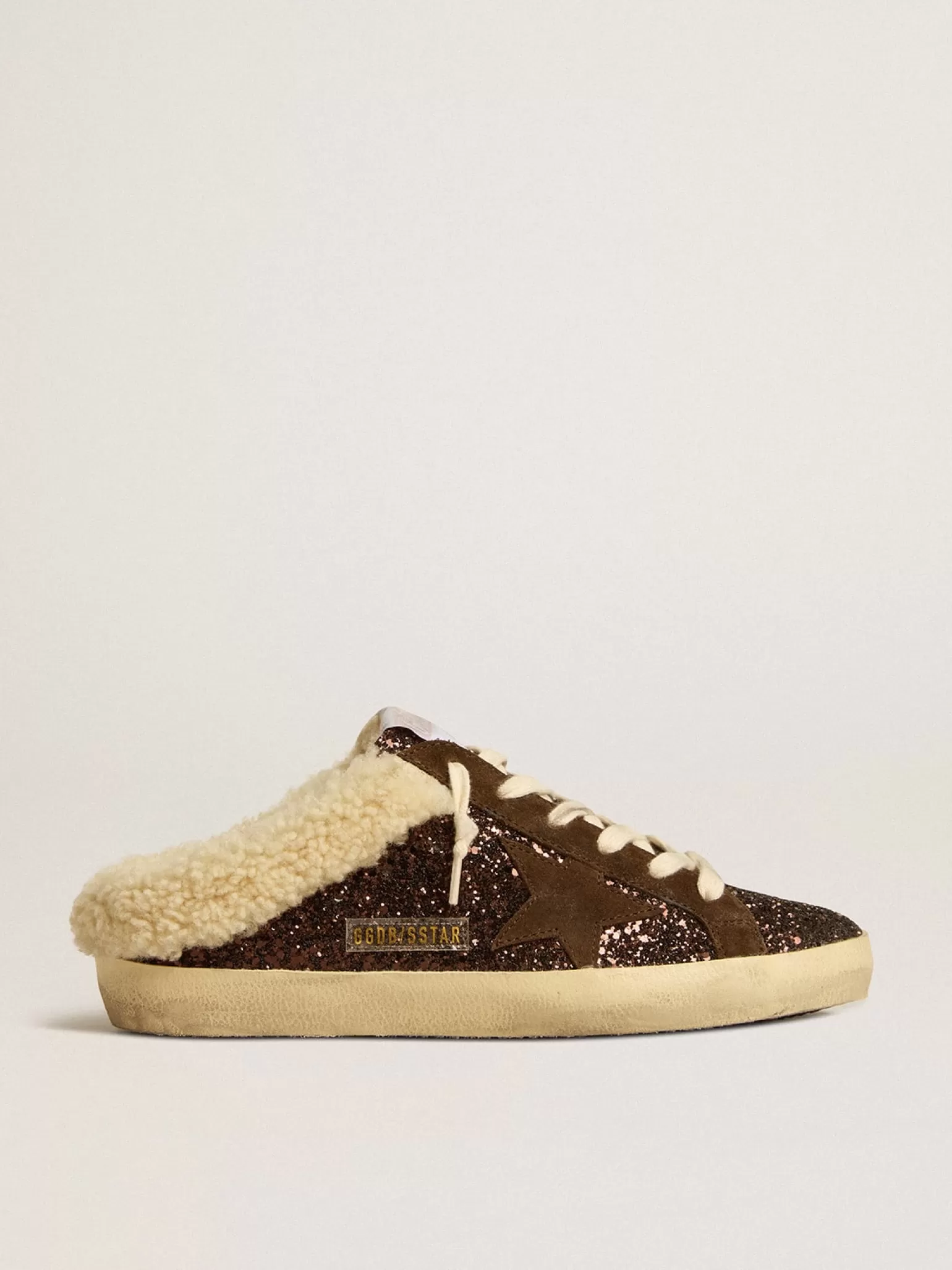 Store Mule Super-Star de glitter com estrela marrom e forro de shearling MULHER Super-Star Sabot