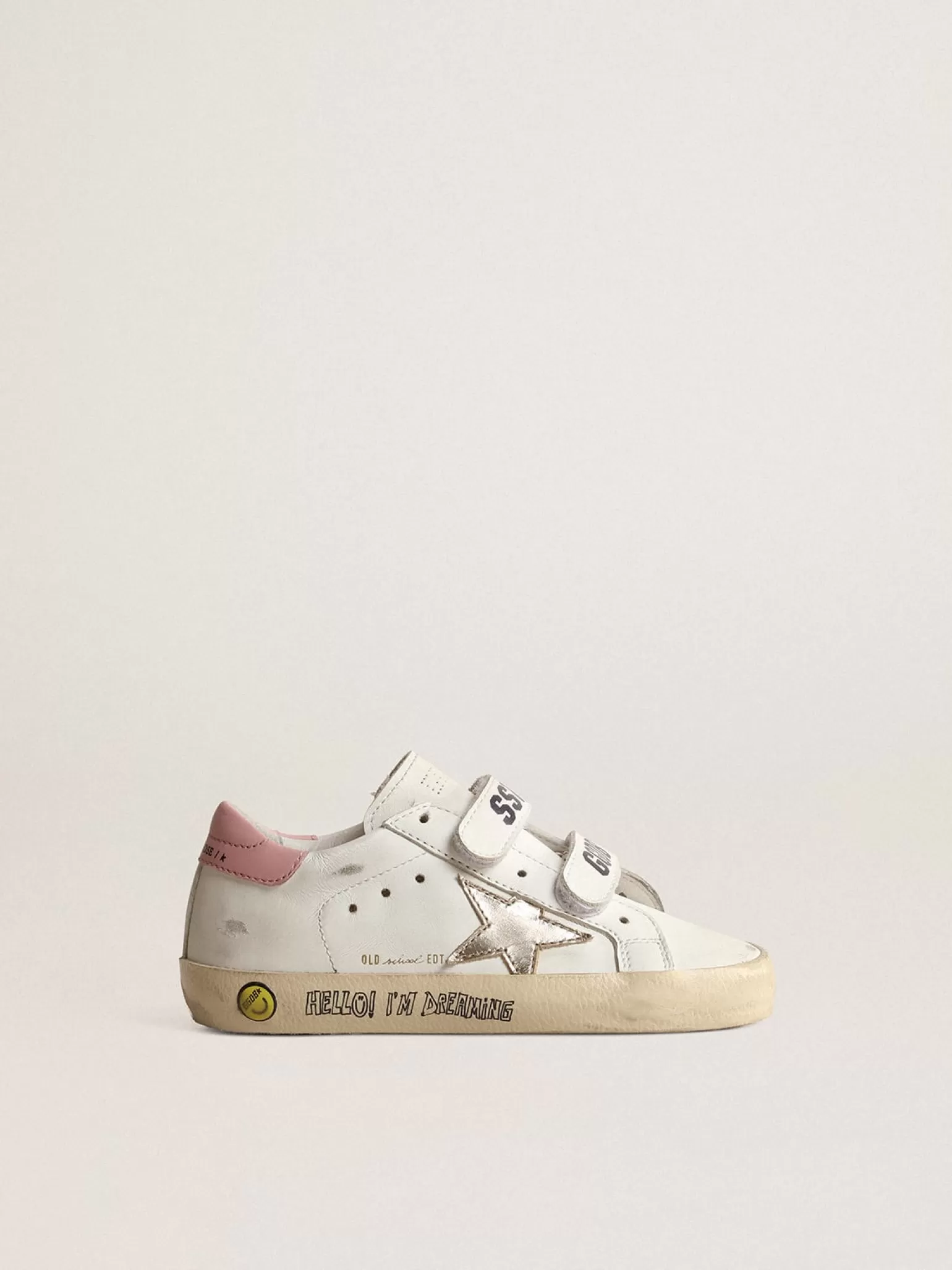 Best Sale Old School Junior com estrela de couro metálico e talão rosa Meninas pequenas (1-3 anos)
