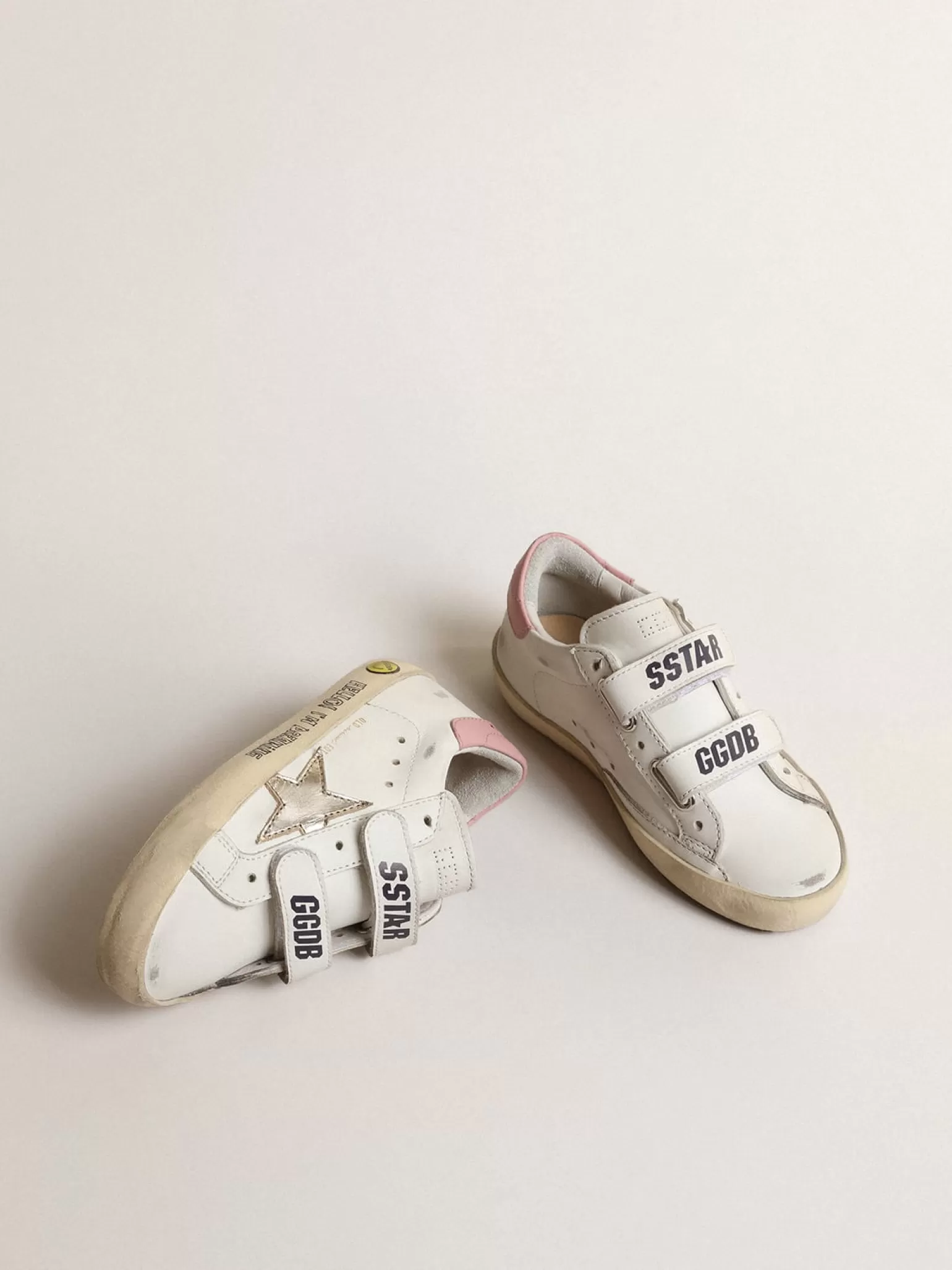 Best Sale Old School Junior com estrela de couro metálico e talão rosa Meninas pequenas (1-3 anos)