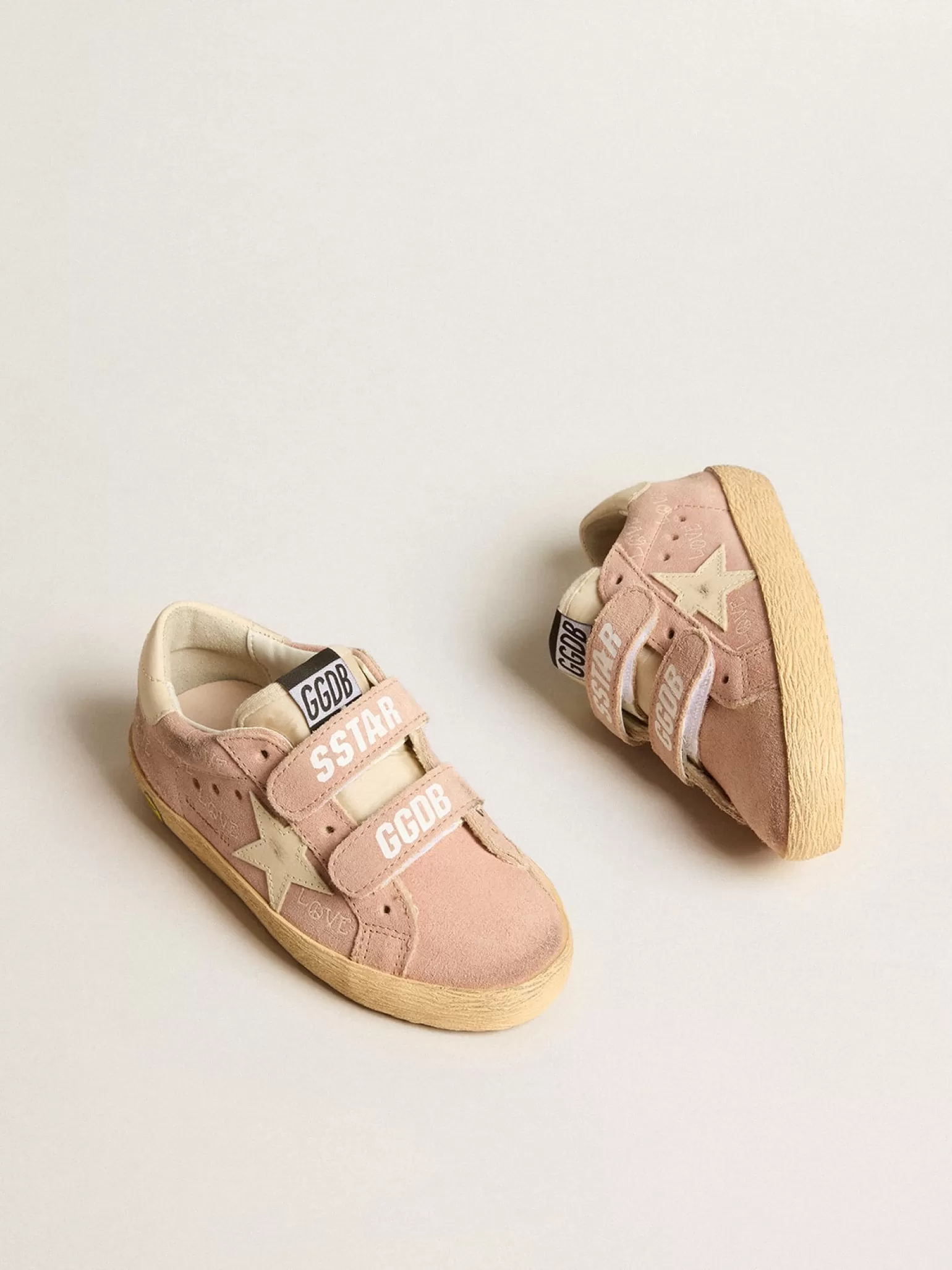 Cheap Old School Young de suede rosa com estrela e talão de couro creme Meninas (4-10 anos)