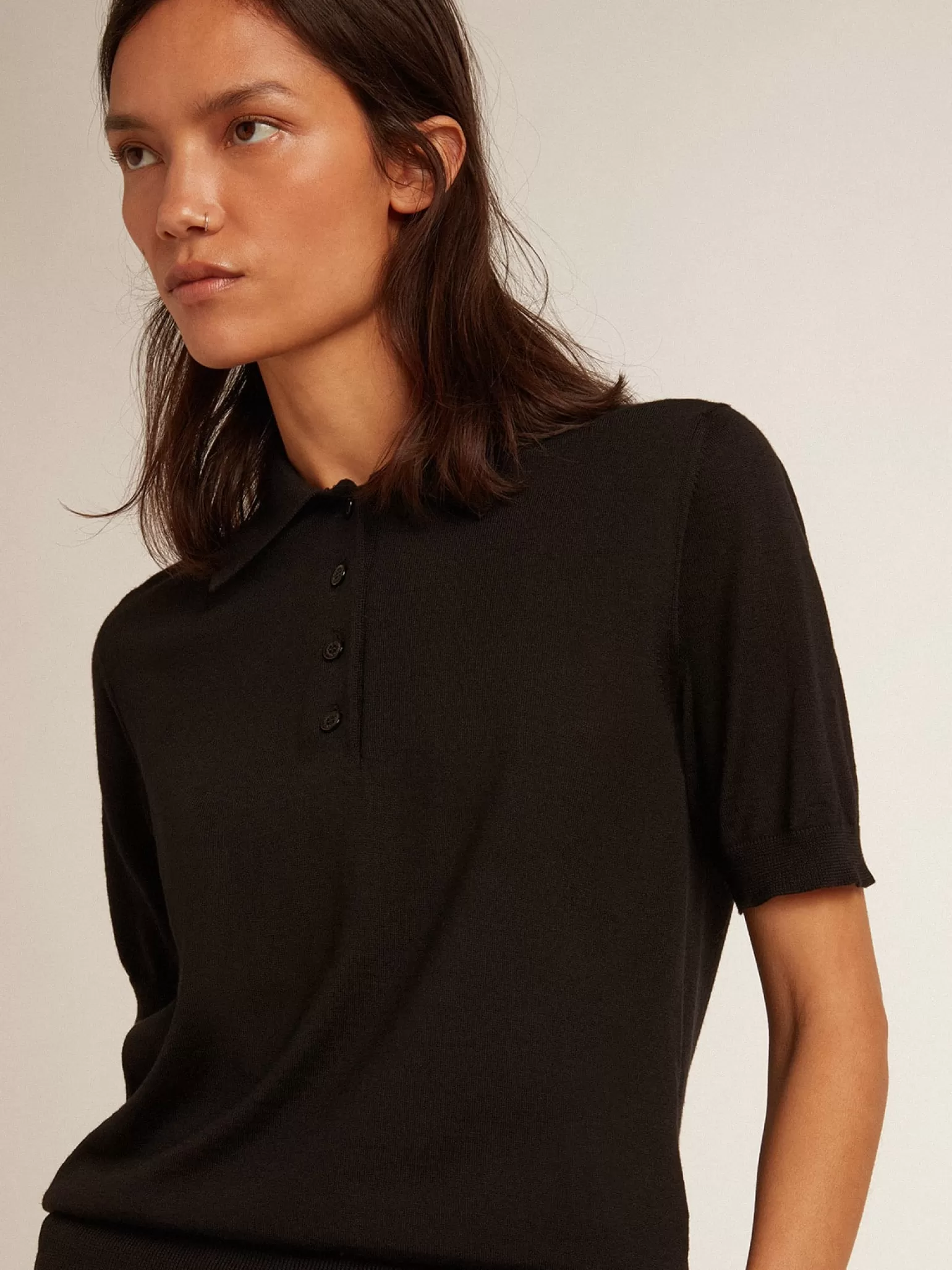 Cheap Polo feminina de lã merino preta MULHER Camisetas