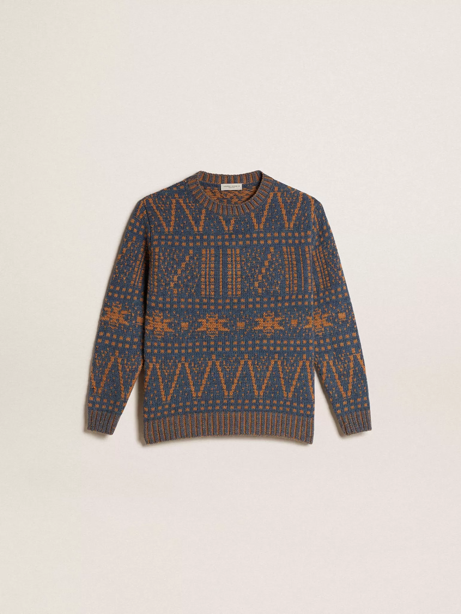 Discount Pulôver infantil masculino de gola redonda com estampa fair isle azul Roupas de cima (4-12 years)
