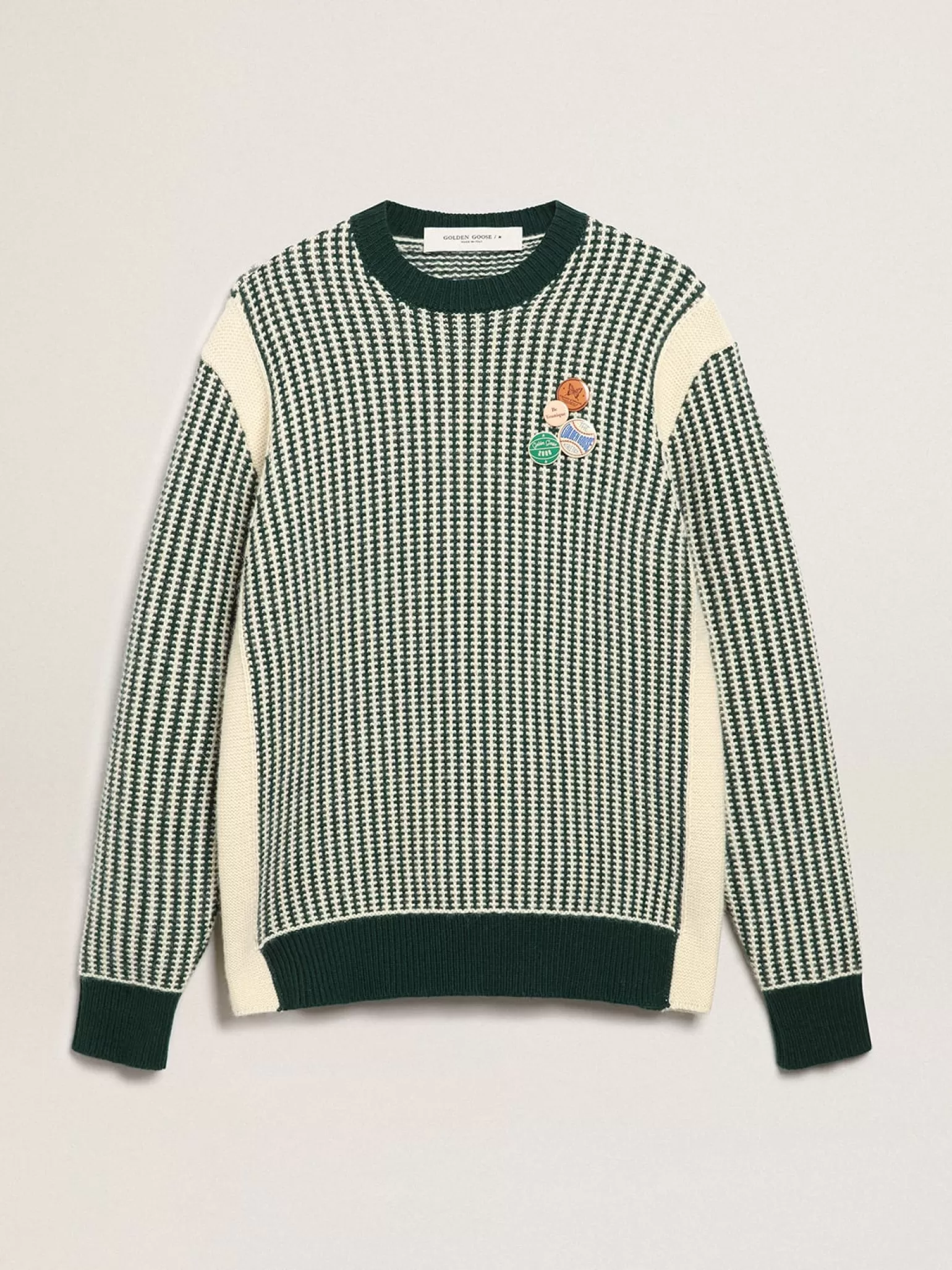 Flash Sale Pulôver masculino de gola redonda de lã bicolor branca e verde Malhas