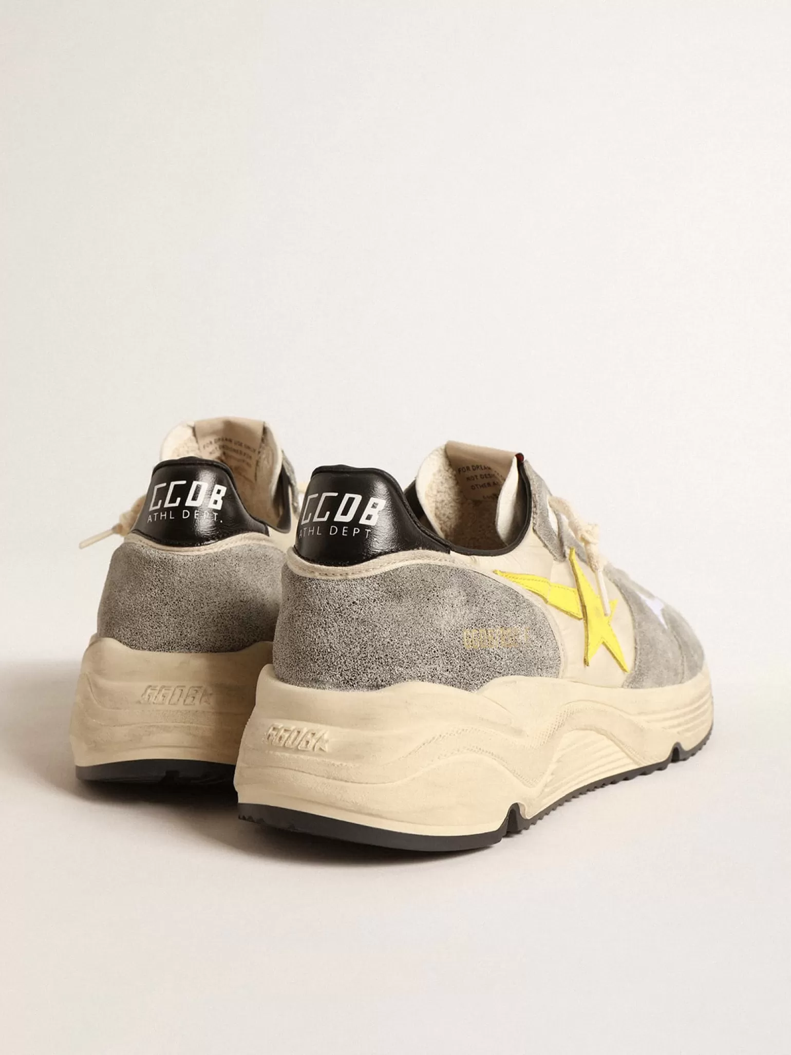 Clearance Running Sole de náilon bege e suede cinza com estrela amarela Running Sole