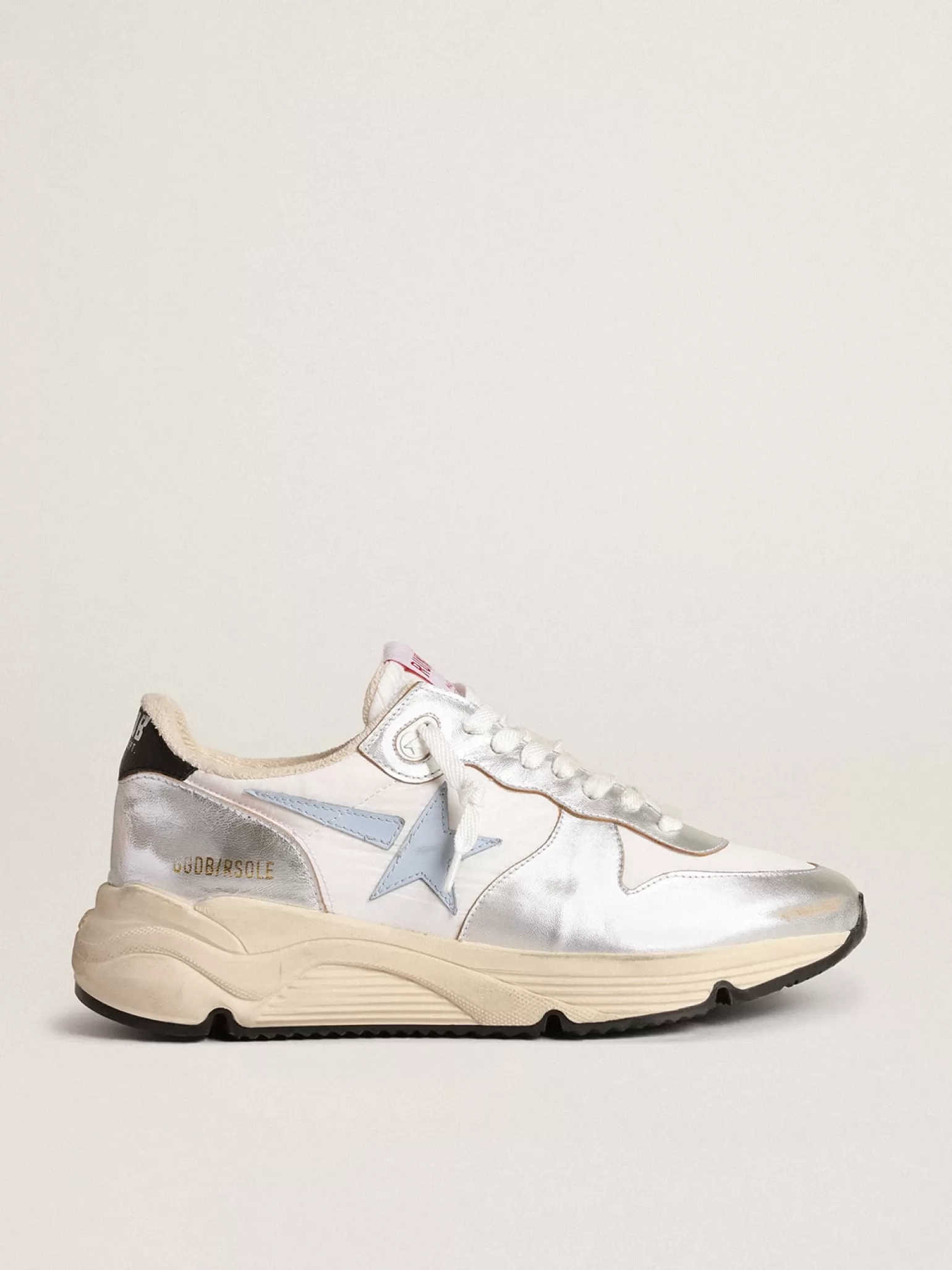 Sale Running Sole de náilon e couro metálico prateado com estrela azul MULHER Running Sole