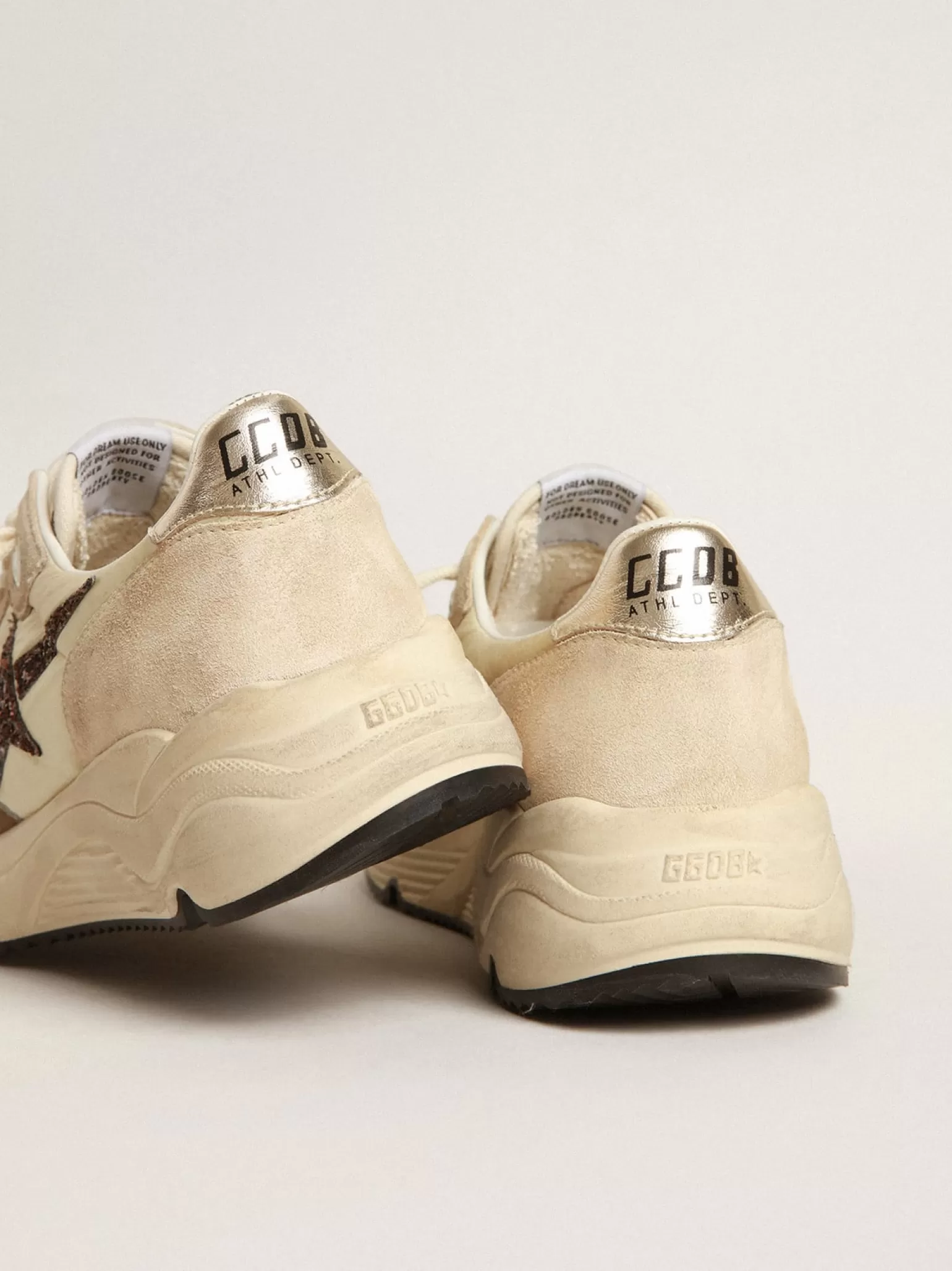 Sale Running Sole LTD de náilon e suede creme com estrela de glitter MULHER Running Sole