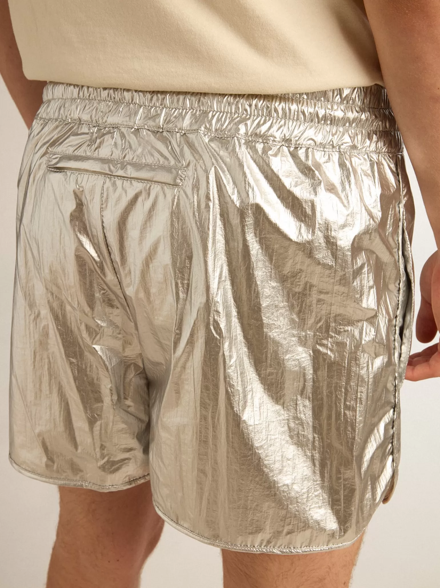 Discount Short de corrida masculino de tecido prateado Jeans e calças
