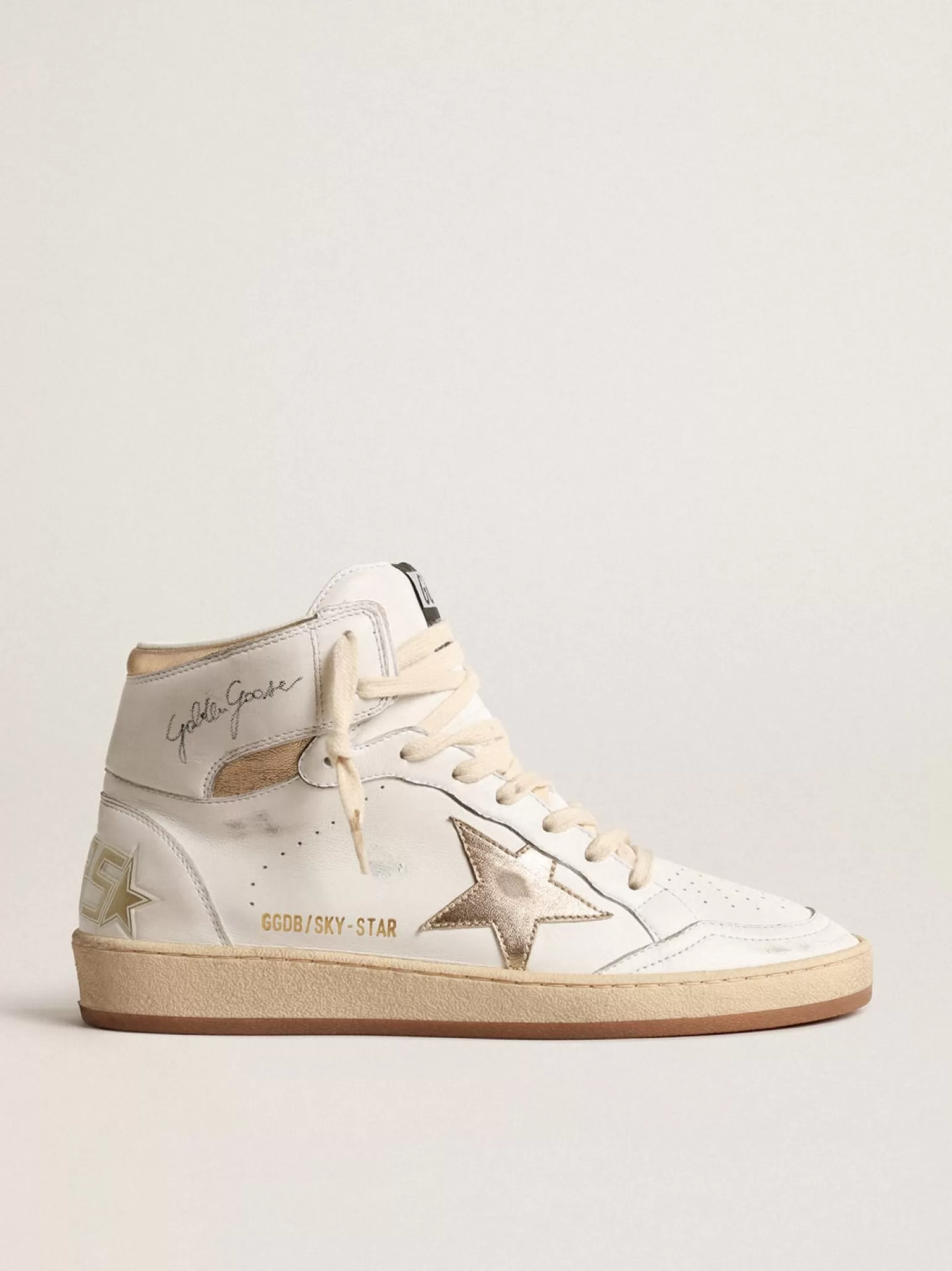Cheap Sky-Star de napa branca com estrela e talão de couro metálico dourado MULHER Sky-Star
