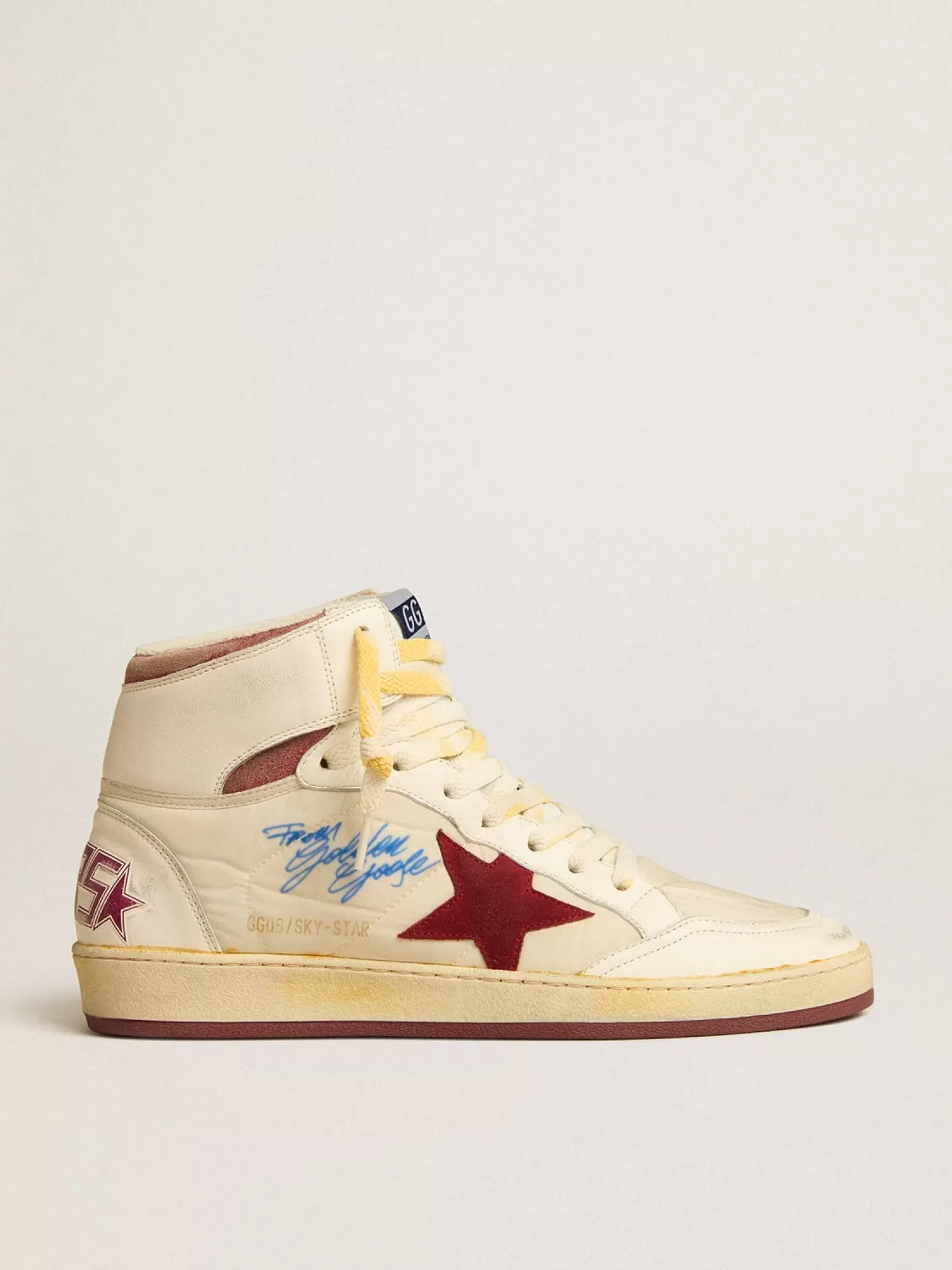 Outlet Sky-Star de náilon e napa bege com estrela de suede cor de romã Sky-Star