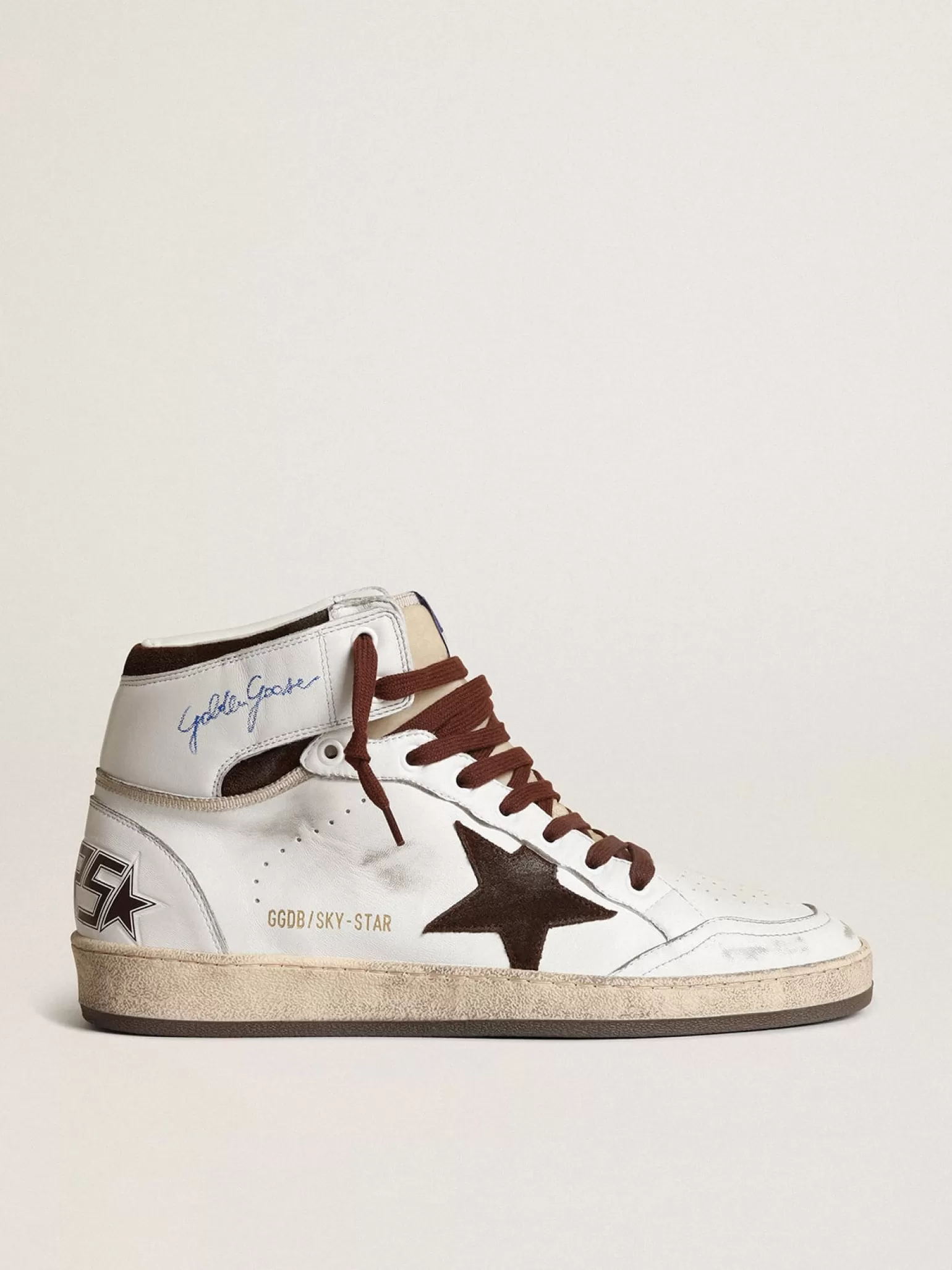 Sale Sky-Star Masculino de napa branca com estrela de suede chocolate Sky-Star