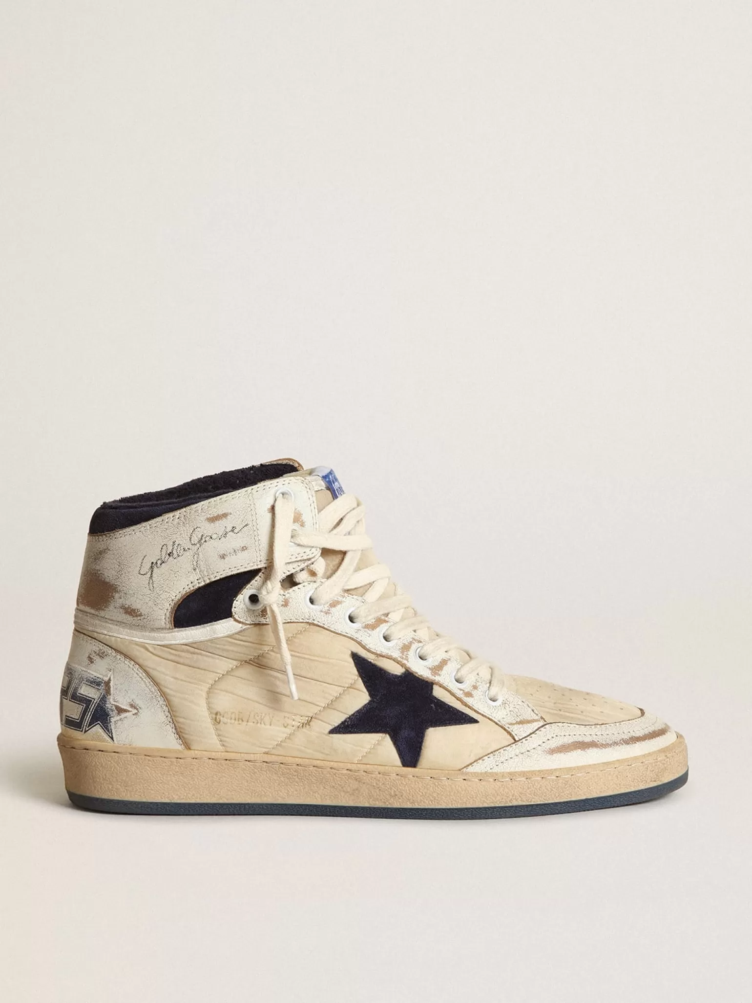 Cheap Sky-Star masculino de nylon e couro cor creme e estrela de suede azul Sky-Star