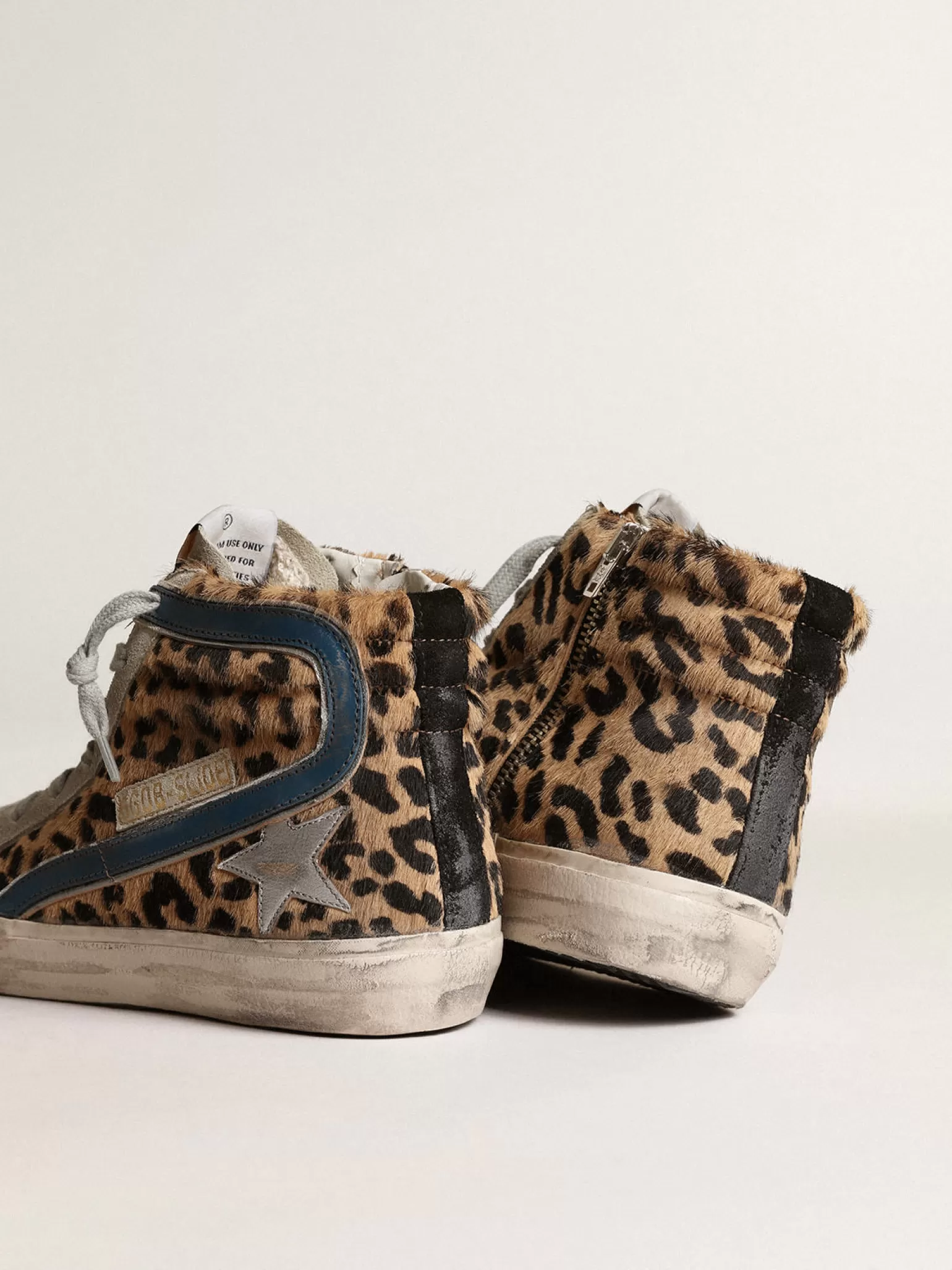 Sale Slide feminino de cavalinho leopardo com estrela de couro prateado MULHER Slide