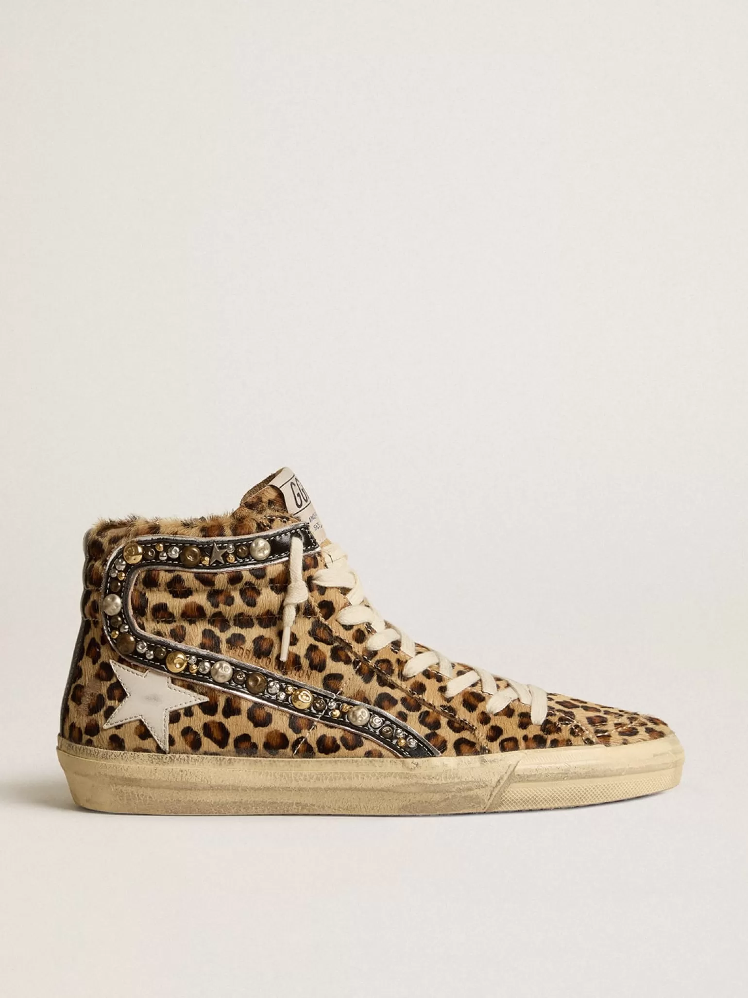 Shop Slide Feminino LAB de couro cavalinho animal print com lista de couro e tachas MULHER Slide