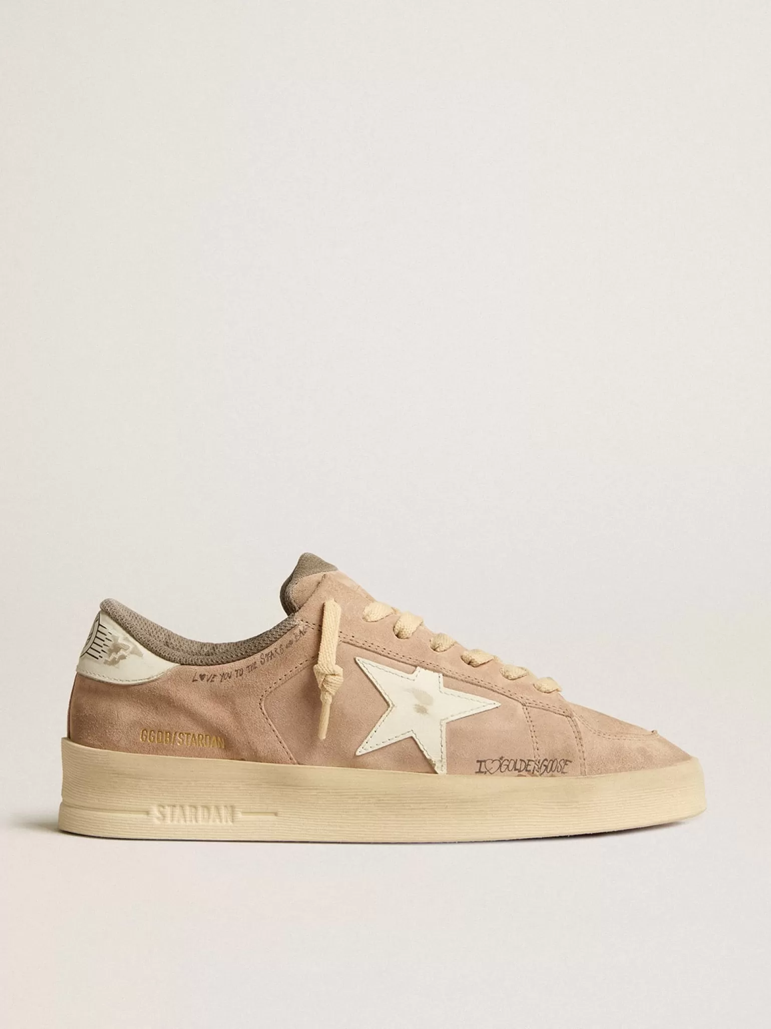 Cheap Stardan de suede rosa antigo com estrela e talão de couro branco MULHER Stardan