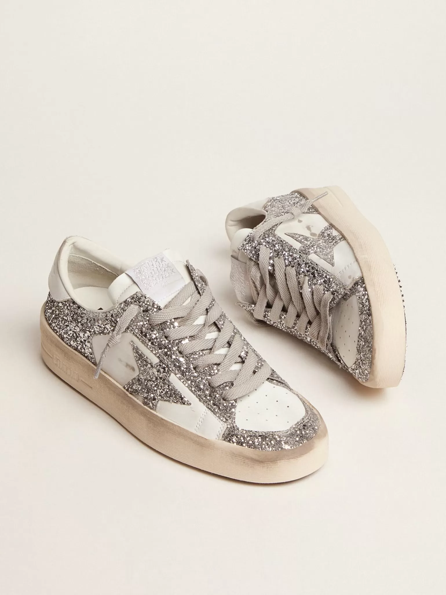 Store Stardan feminino de couro branco e glitter MULHER Stardan