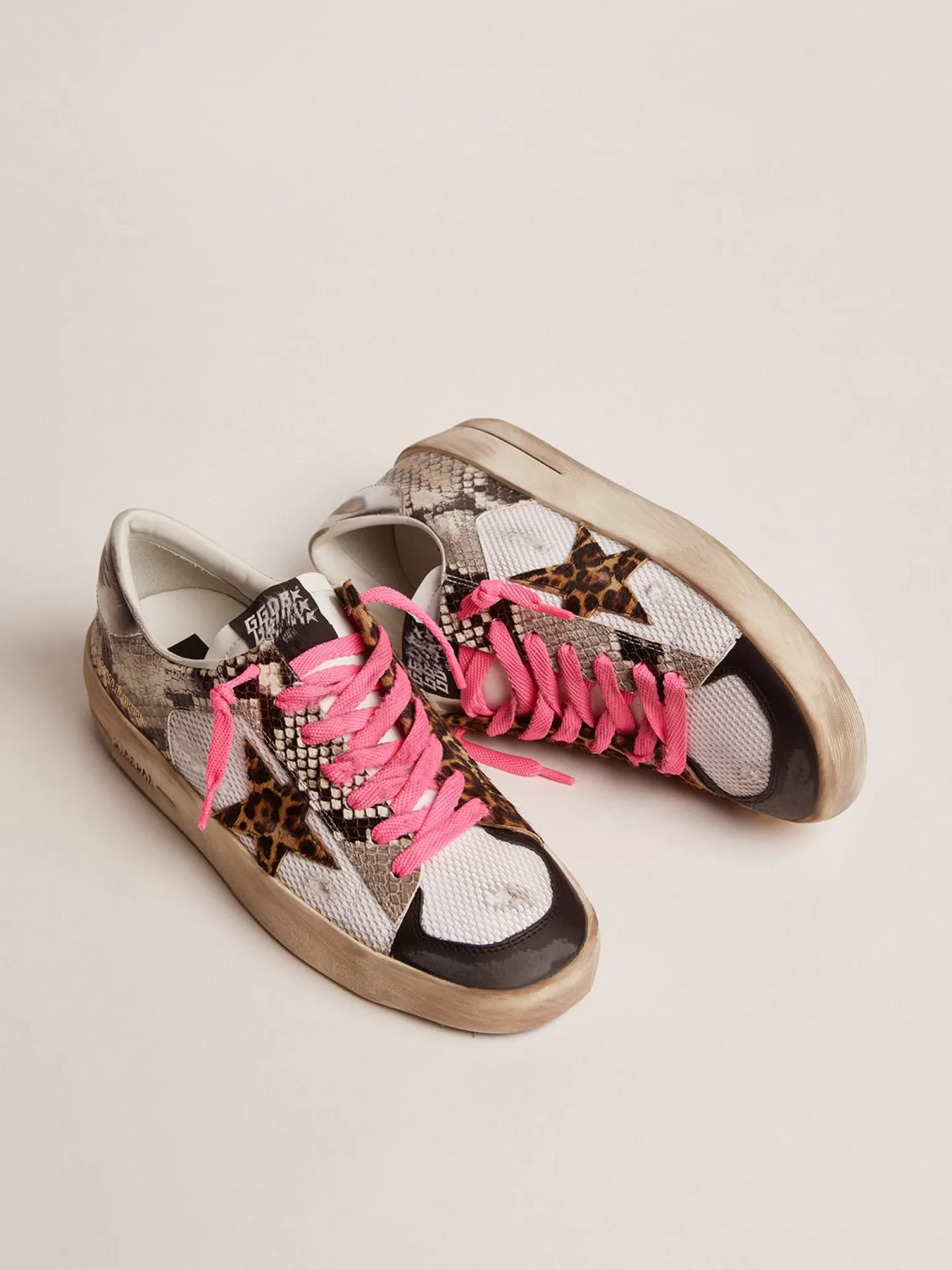 Cheap Stardan LAB feminino com cabedal de couro e estrela de couro cavalinho leopardo MULHER Stardan