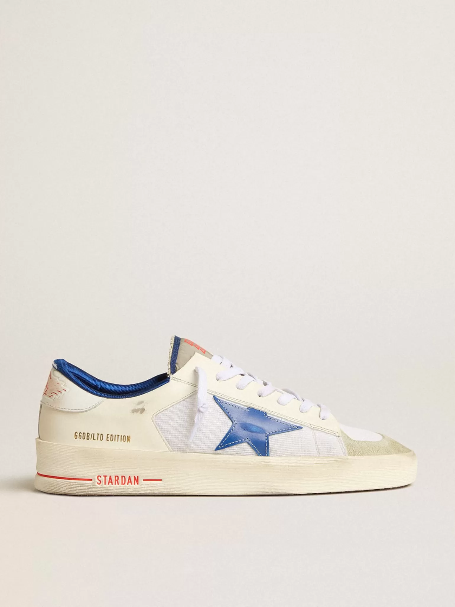 Clearance Stardan LTD de tela e couro brancos com estrela azul e talão branco Stardan