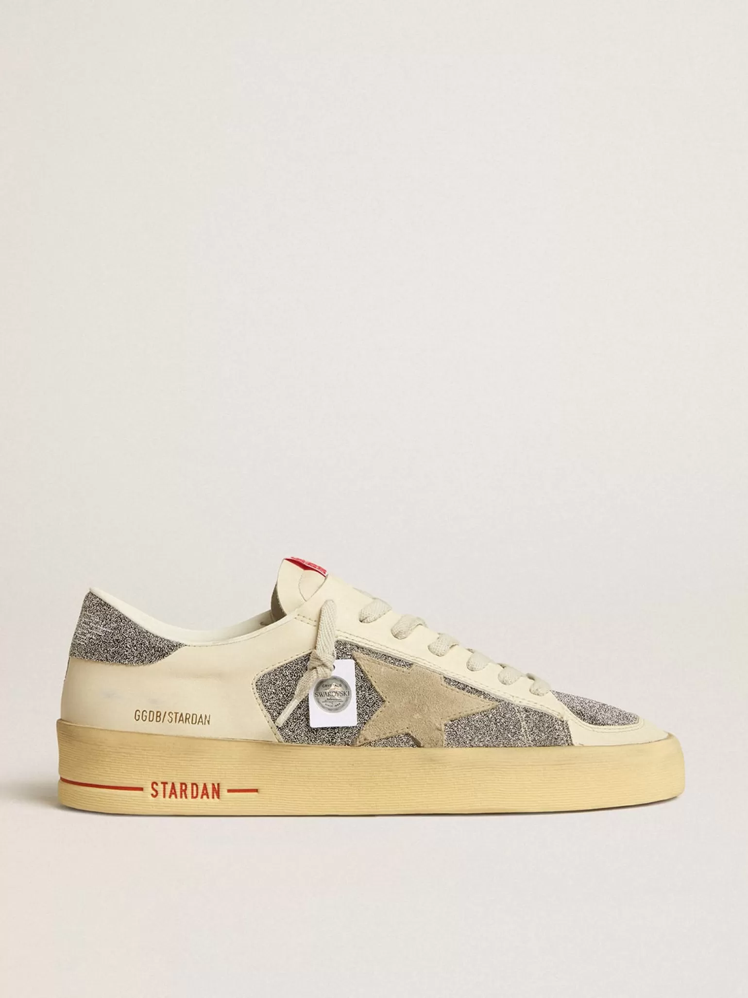 Sale Stardan Masculino de suede com estrela cor de areia e inserções de cristais prateados Stardan