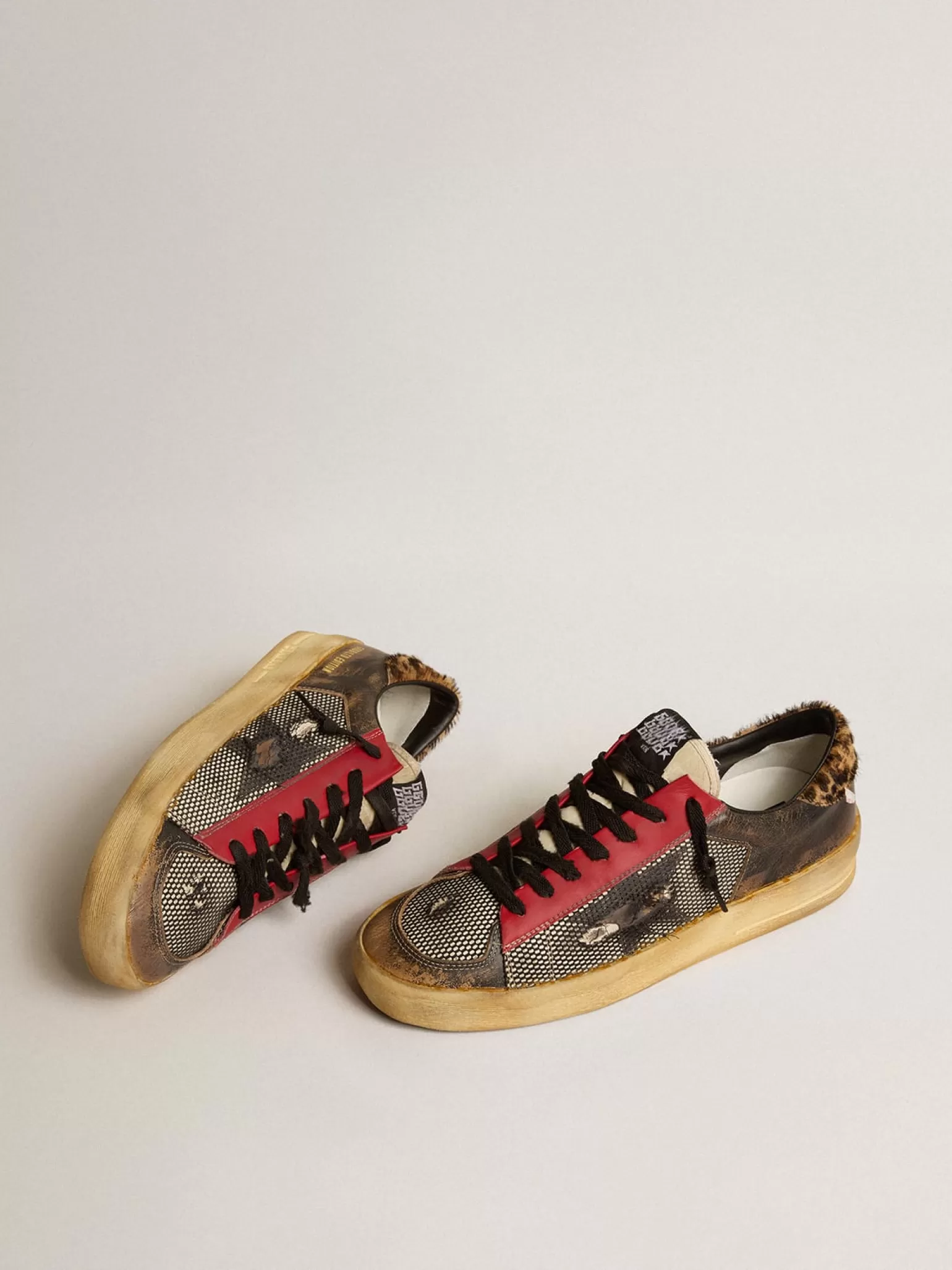 Sale Stardan Masculino LAB de tela com inserções de couro preto e talão leopardo Stardan