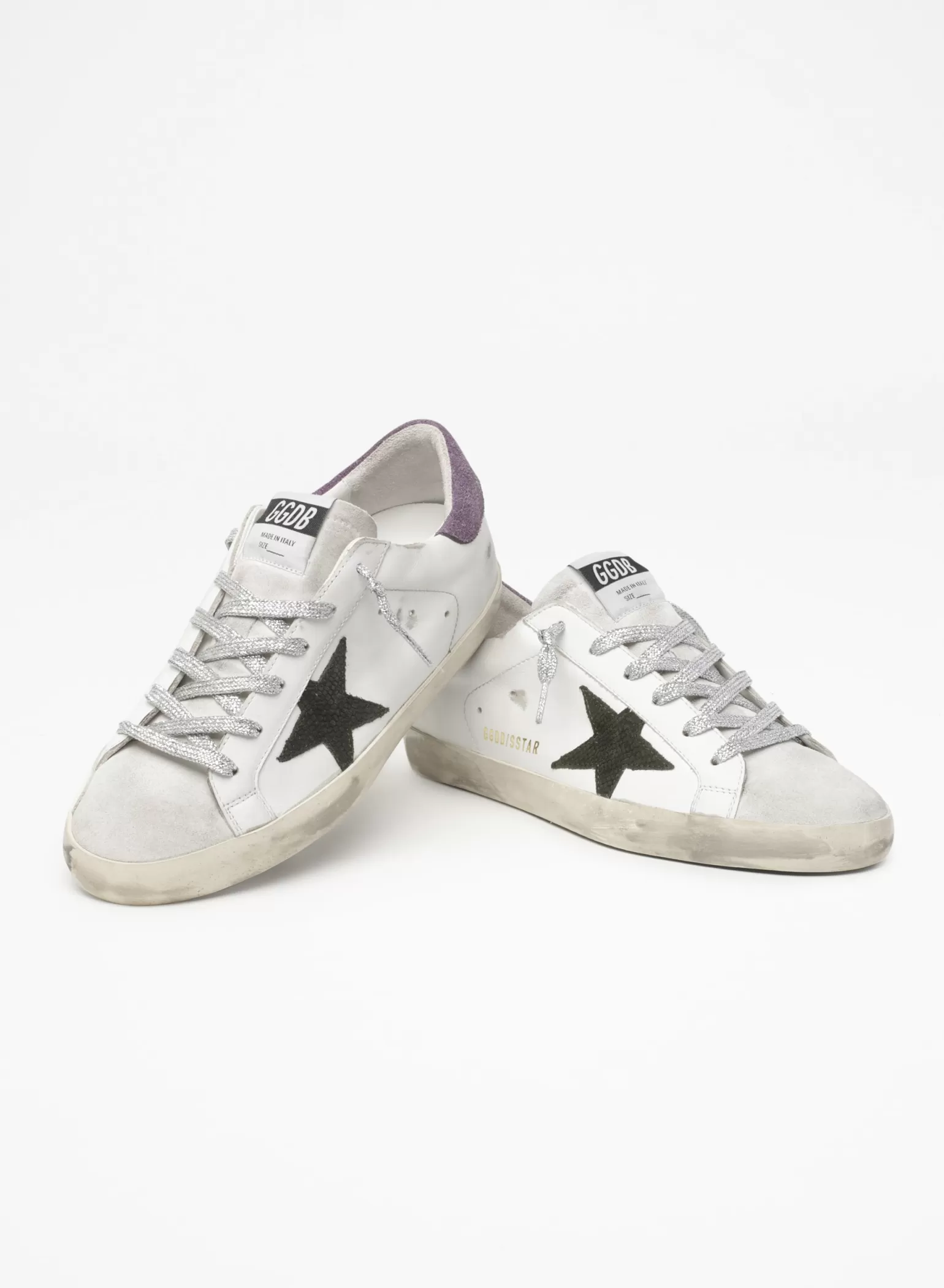 Sale Super-Star com estrela de suede com estampa de píton verde e talão roxo MULHER Super-Star