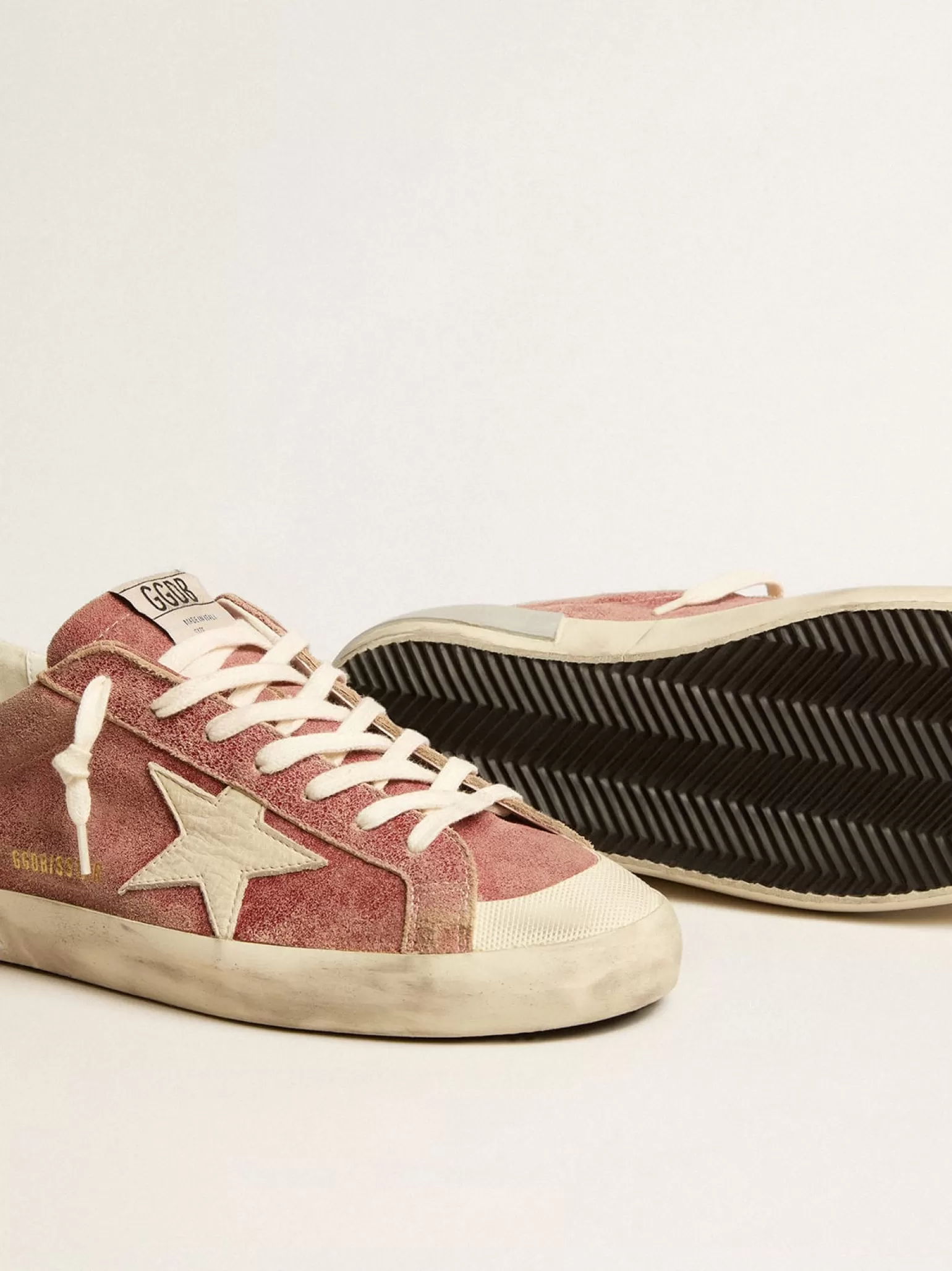 Store Super-Star de couro vermelho com estrela e talão de nubuk na cor creme Super-Star