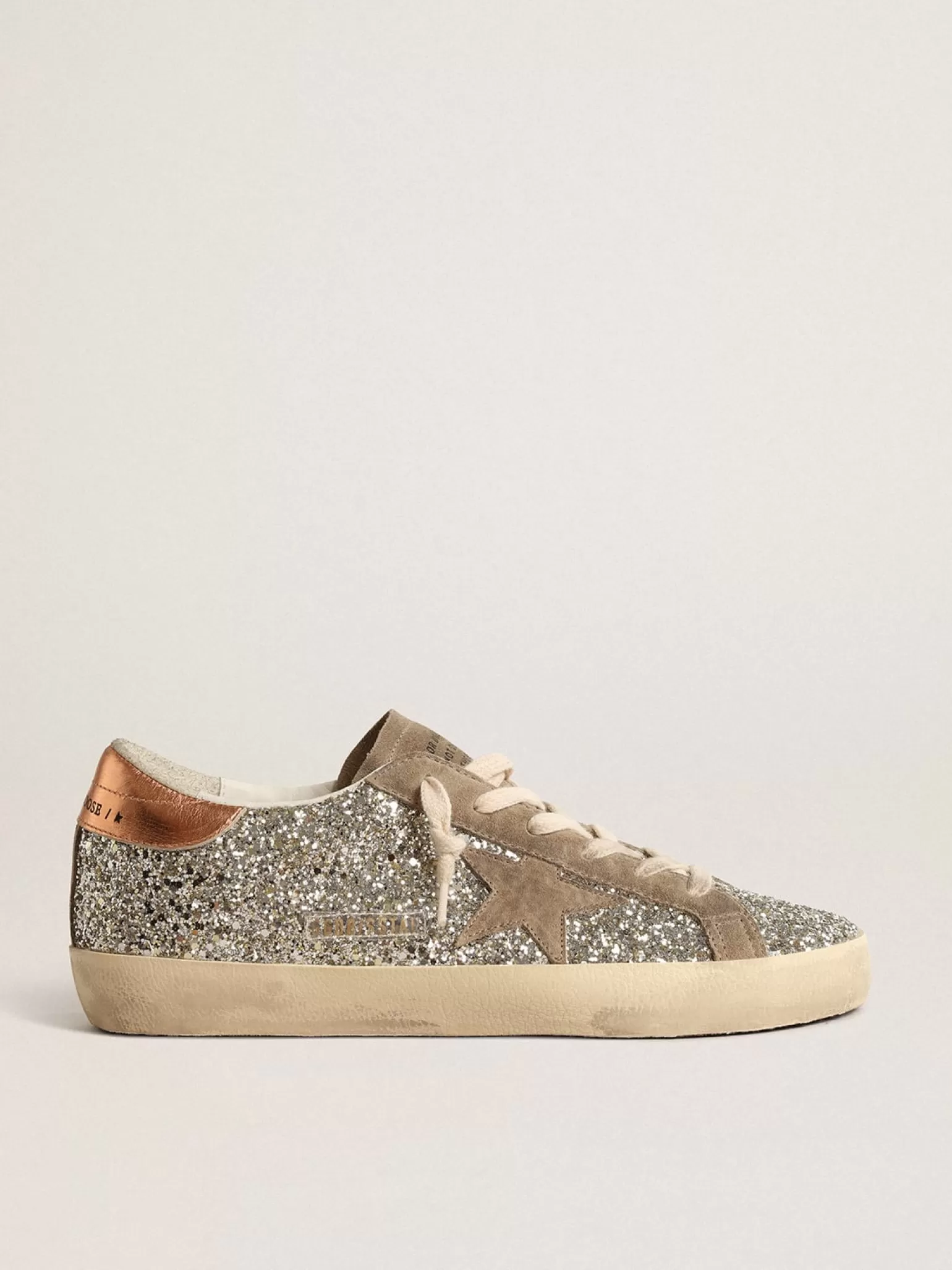 Cheap Super-Star de glitter platina com estrela de suede havana-rosado MULHER Super-Star