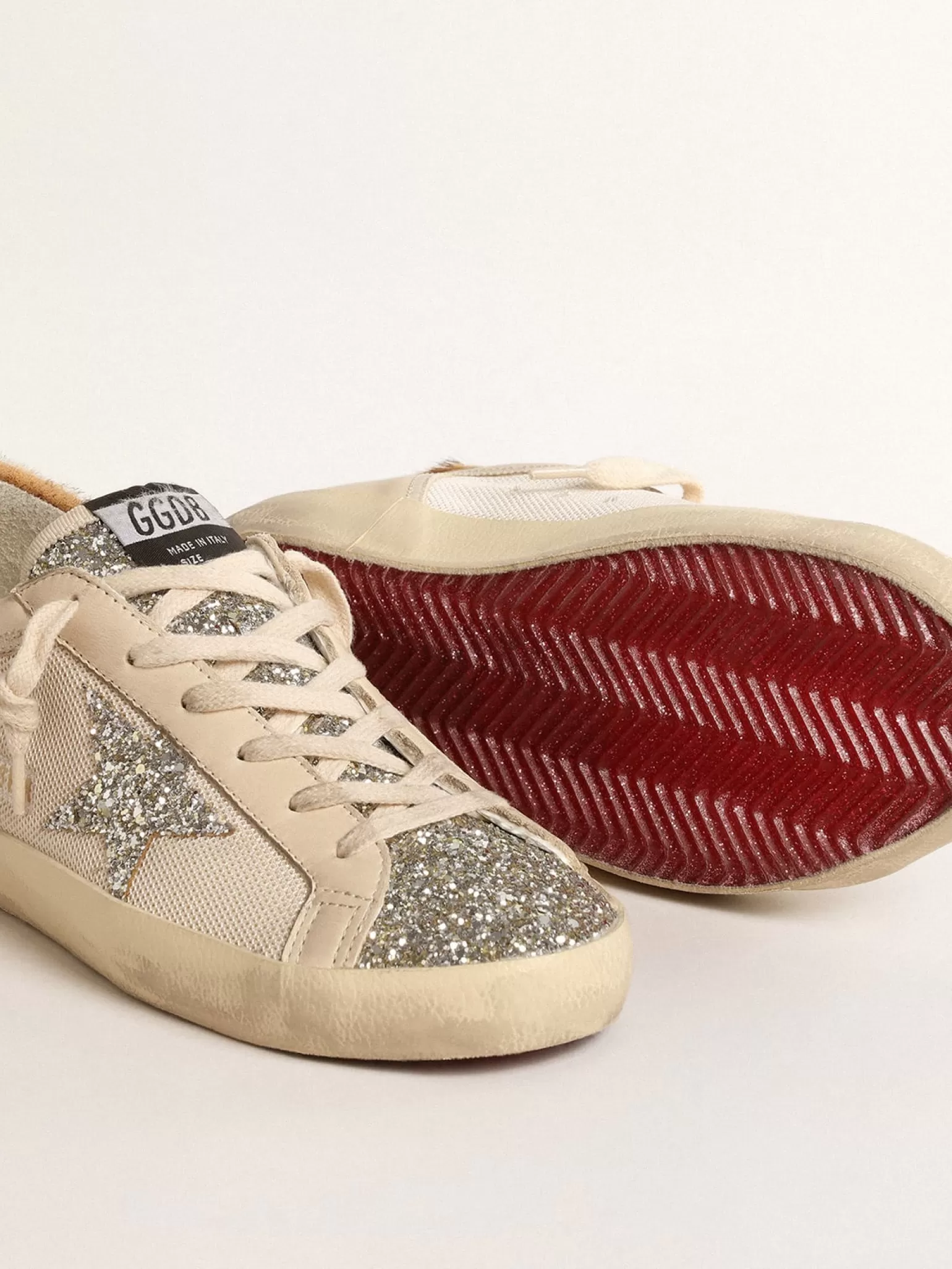 Outlet Super-Star de tela creme com estrela de glitter e talão leopardo MULHER Super-Star